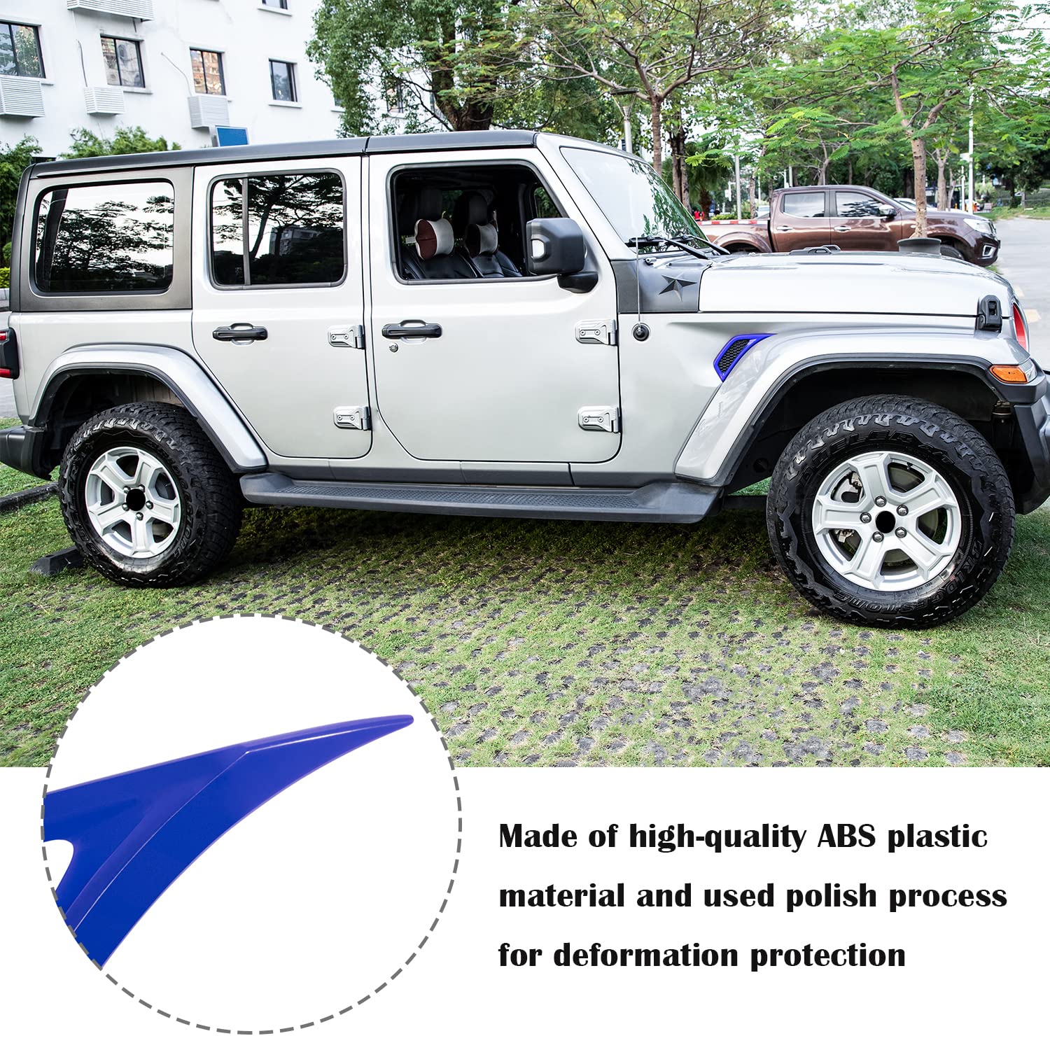 Bonbo 2Pcs Exterior Accessories Wheel Eyebrow Side Air Conditioning Vent Outlet Cover Trim For Jeep Wrangler Jl Jlu Sports Sahara Freedom Rubicon Unlimited Gladiator Jt 2018-2022 (Blue)