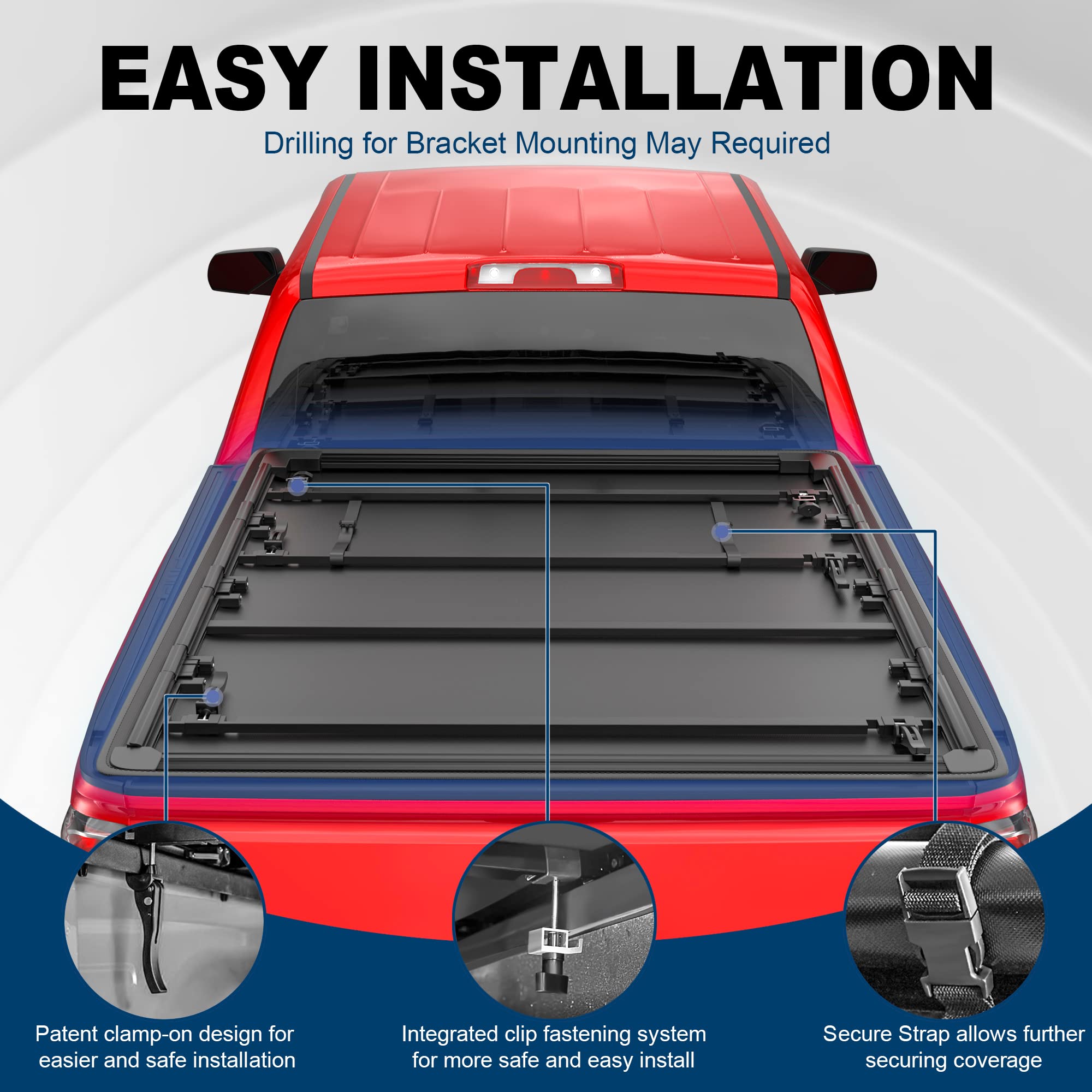 Mostplus Quad Fold Soft Truck Bed Tonneau Cover Compatible For 2004 2005 2006 2007 Chevrolet Chevy Silverado/Gmc Sierra 1500 Fle