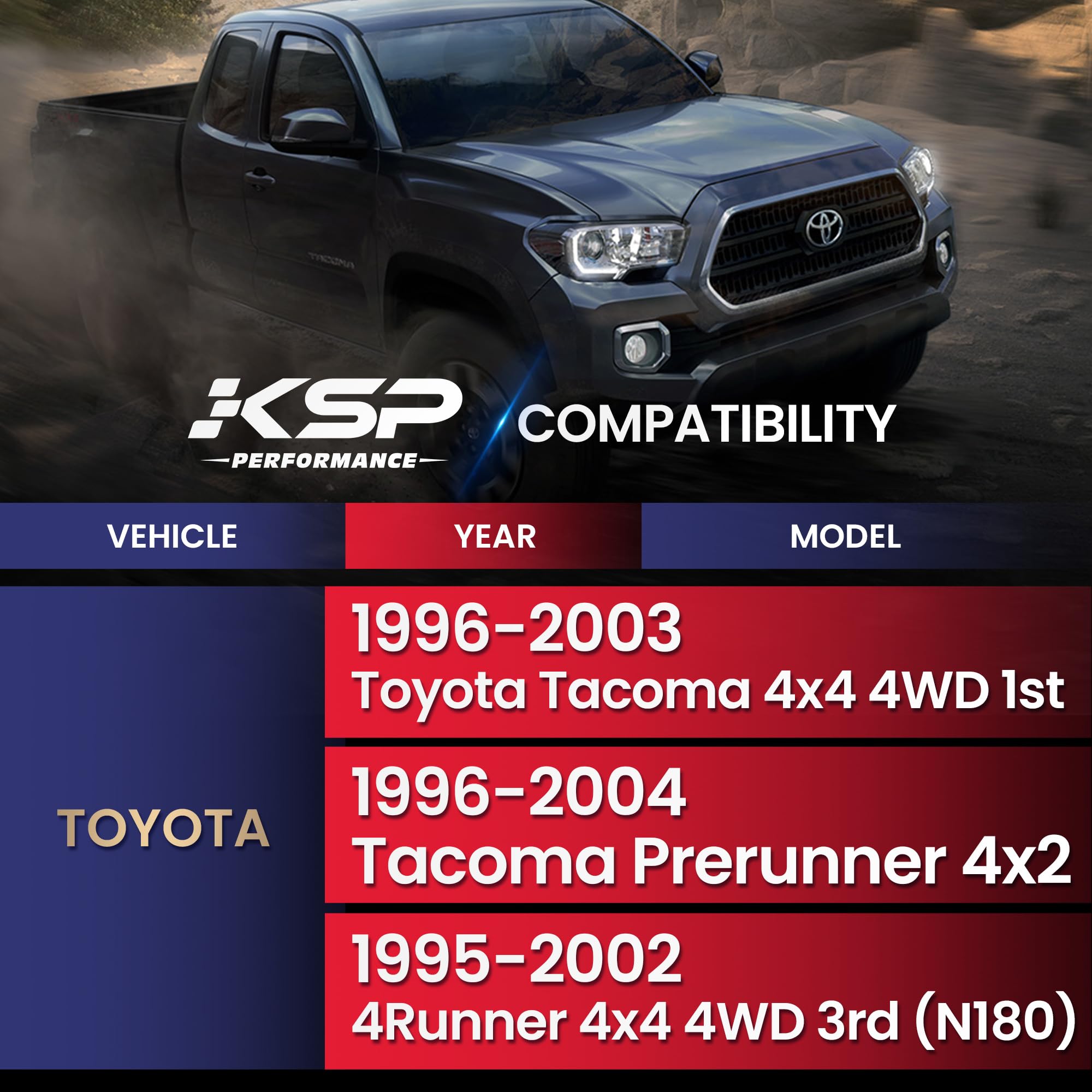 KSP PERFORMANCE Front Upper Control Arms for Toyota Tacoma 4Runner, 2-4 Adjustable Tubular A-Arm, Black, 1995-2002 Model, 2 PCS