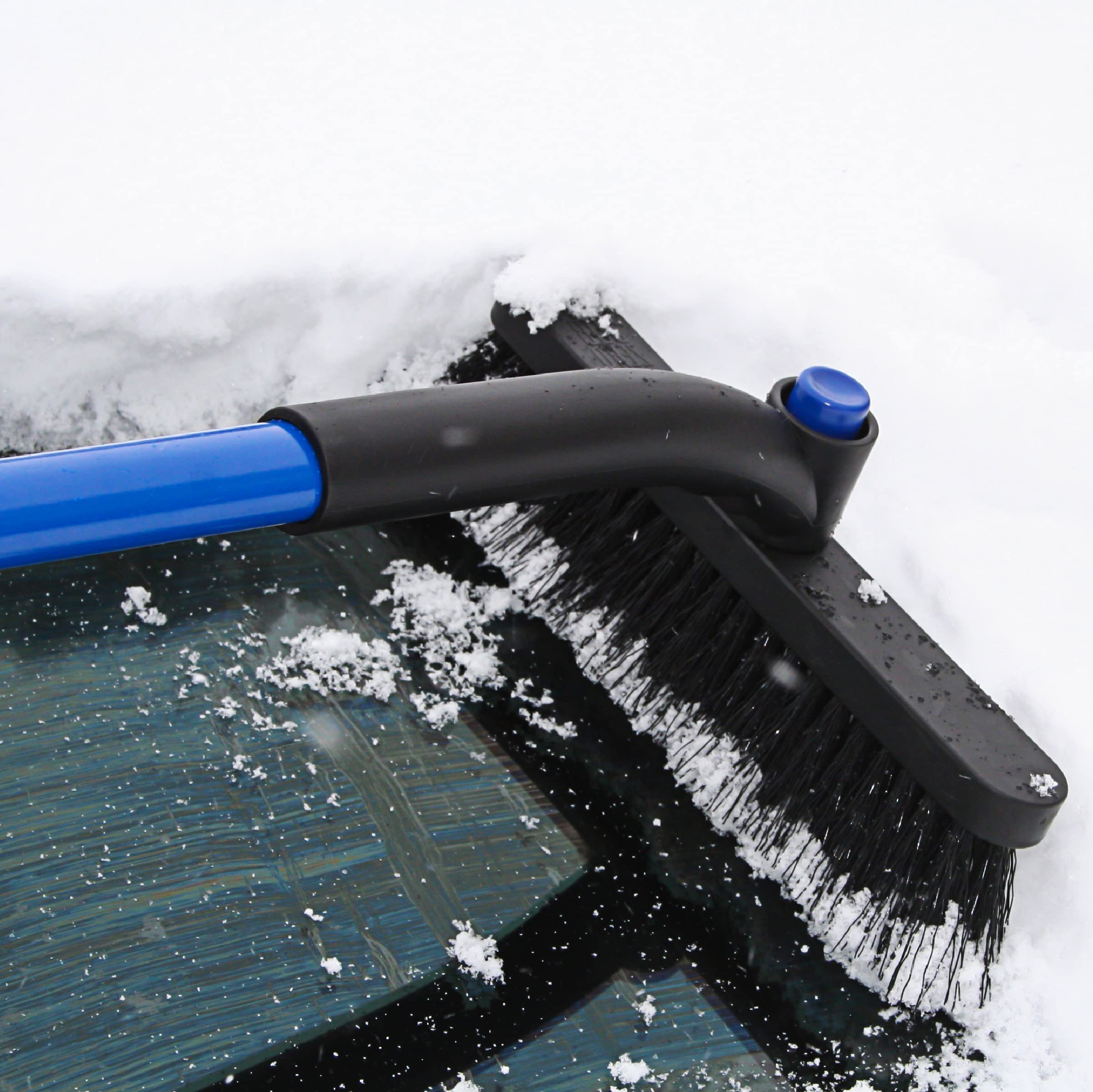 SubZero 50" Crossover Super Duty Extendable Snowbroom with Pivoting Head & Ice Scraper, Black/Blue, Model 14039, Aluminum