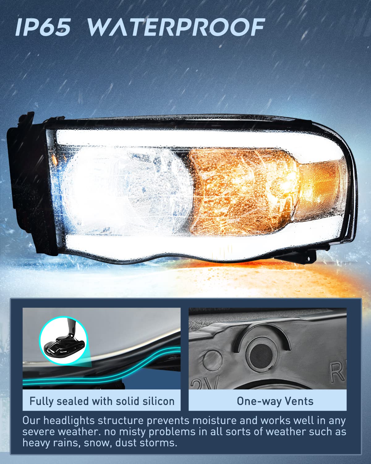 Nilight Headlights Assembly Led Drl For 2002-2005 Dodge Ram 1500/2003 2004 2005 Dodge Ram 2500 3500 Headlamp, Smoke Housing Clea