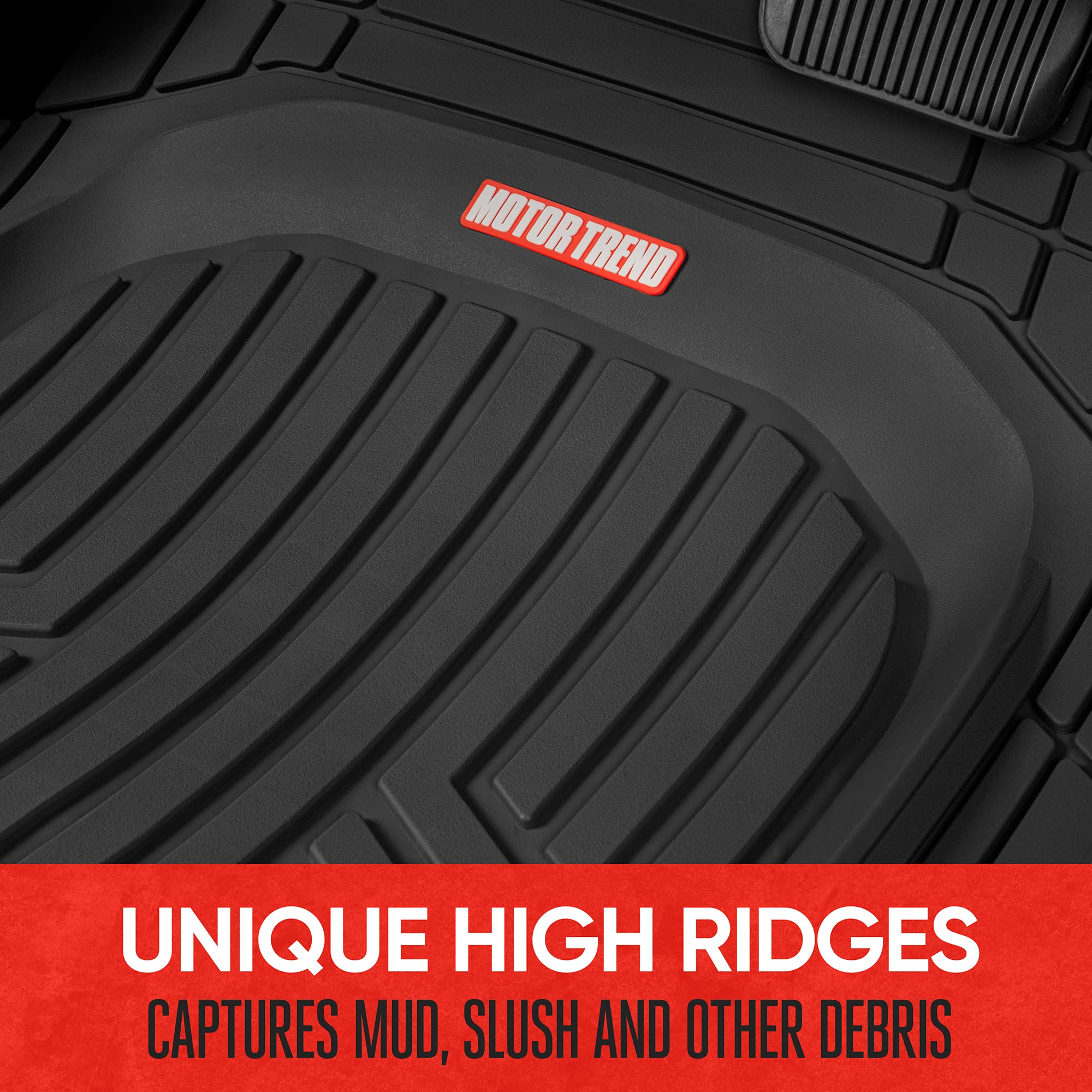 Motor Trend FlexTough Deep Dish Plus Rubber Car Floor Mats with Trunk Mat Cargo Liner, Front & Rear Combo Set fits Most Car SUV