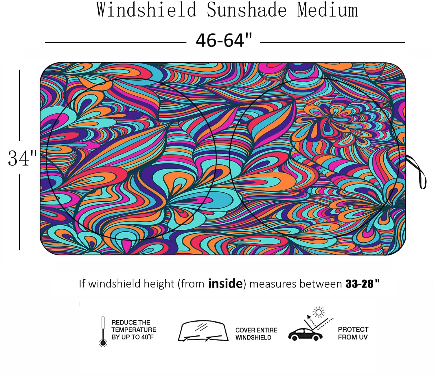 [2025 Upgrade] Tdcqqgqq Windshield Sunshade Medium - 46   -64    Wide, 34    High, Uv Protection Sunshade For Cars, Reduces Heat