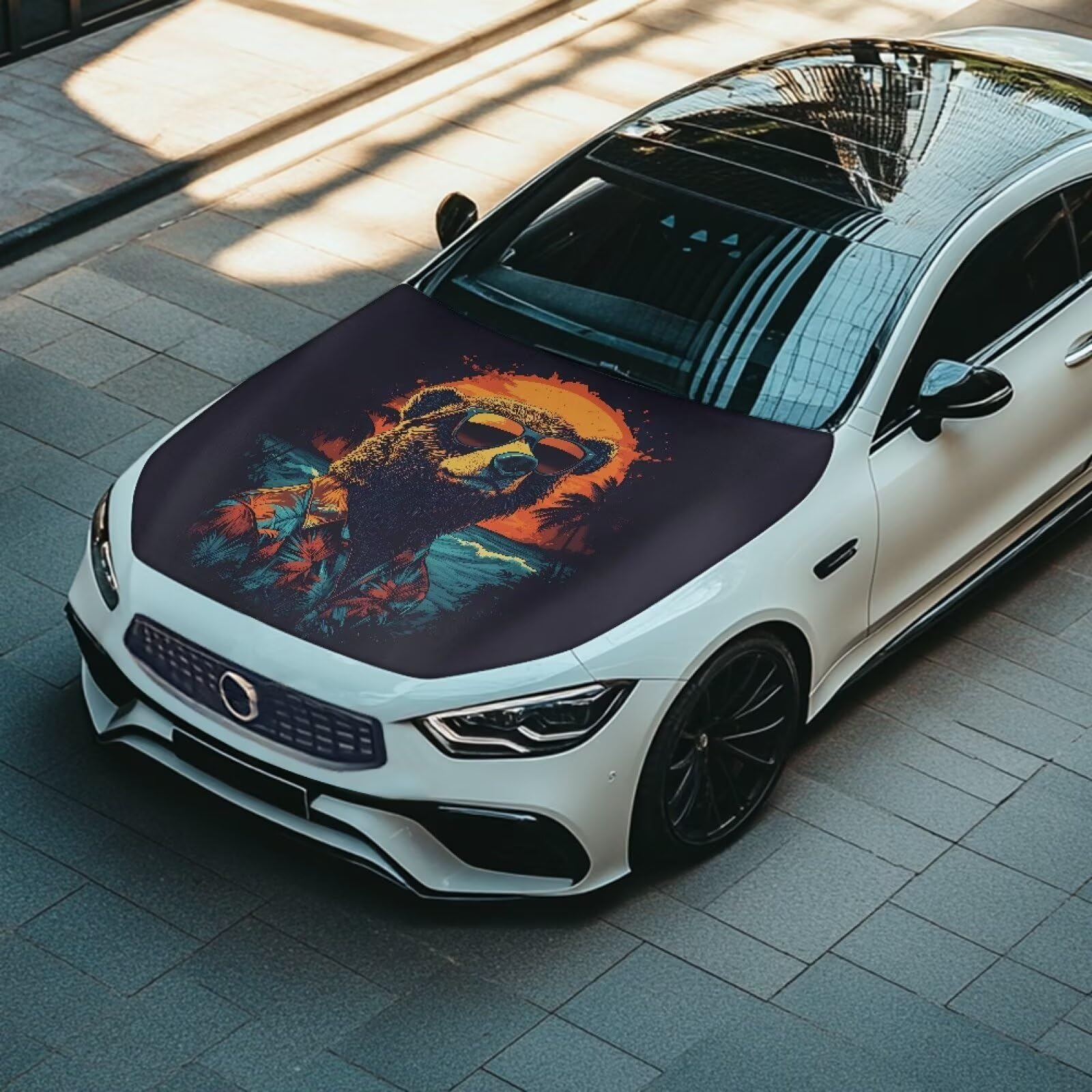 Qiyupavto 59  39 Inch Funny Bear Car Hood Cover Protector Waterproof Polyester Auto Hood Flag Stretchable Automotive Exterior Ac