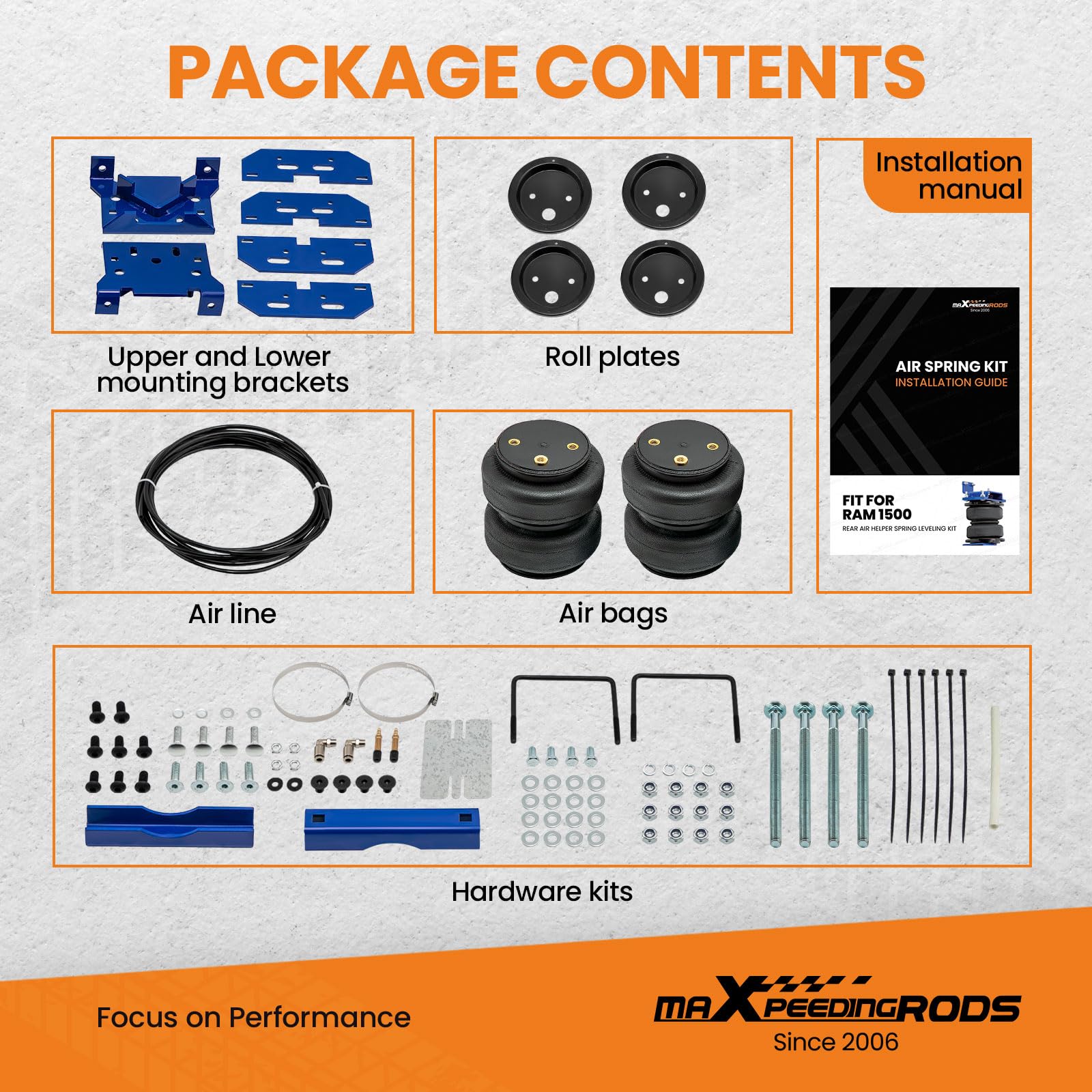 maXpeedingrods Air Suspension Bags Kit up to 5000 lbs for Dodge Ram 2500 2003-2013 4WD Dodge Ram 3500 2003-2018 4WD Air lines Va