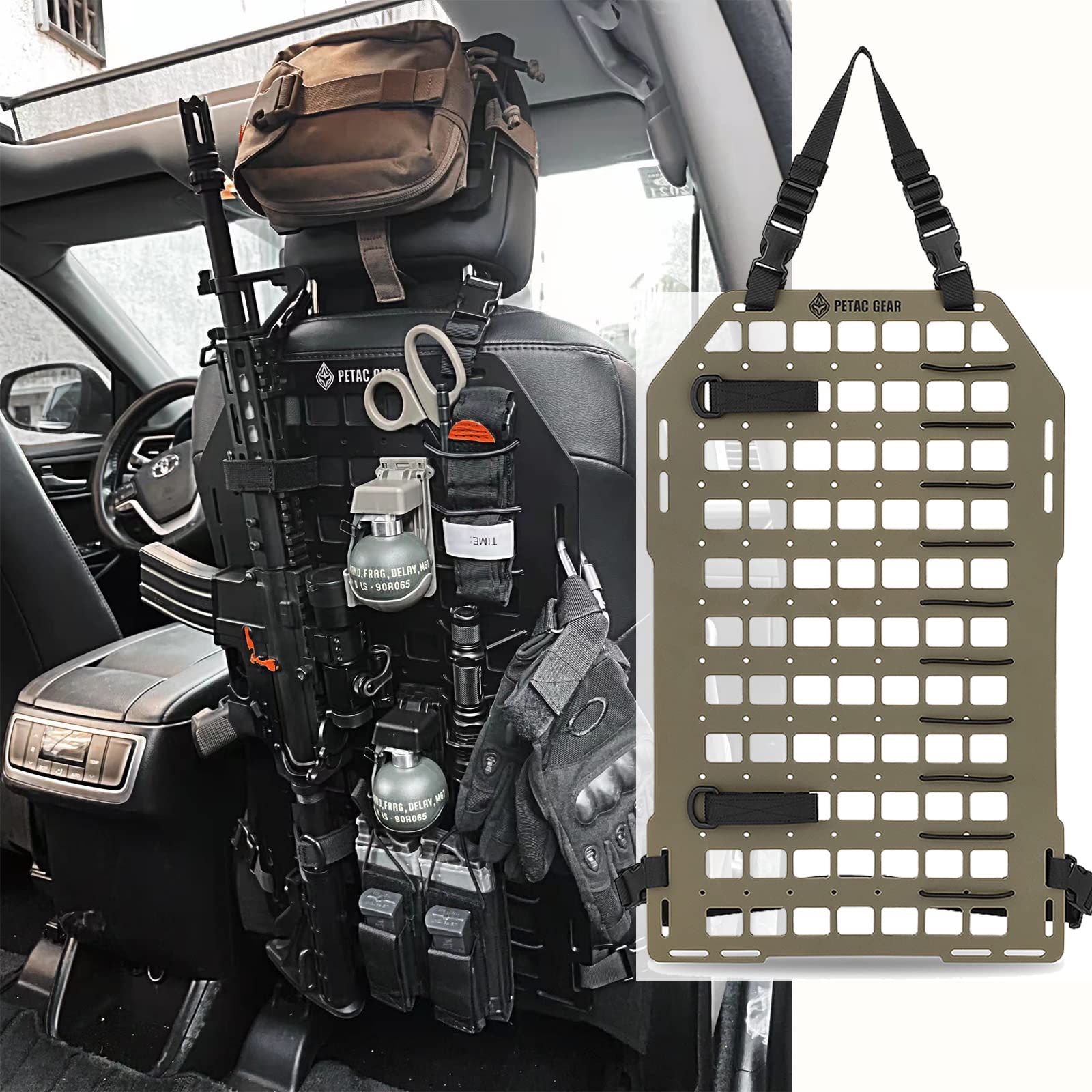 Petac Gear Tactical Car Seat Back Organizer | Rigid Molle Panels For Vehicles | Truck Mount Rack Panel For Tactical Gear Accesso
