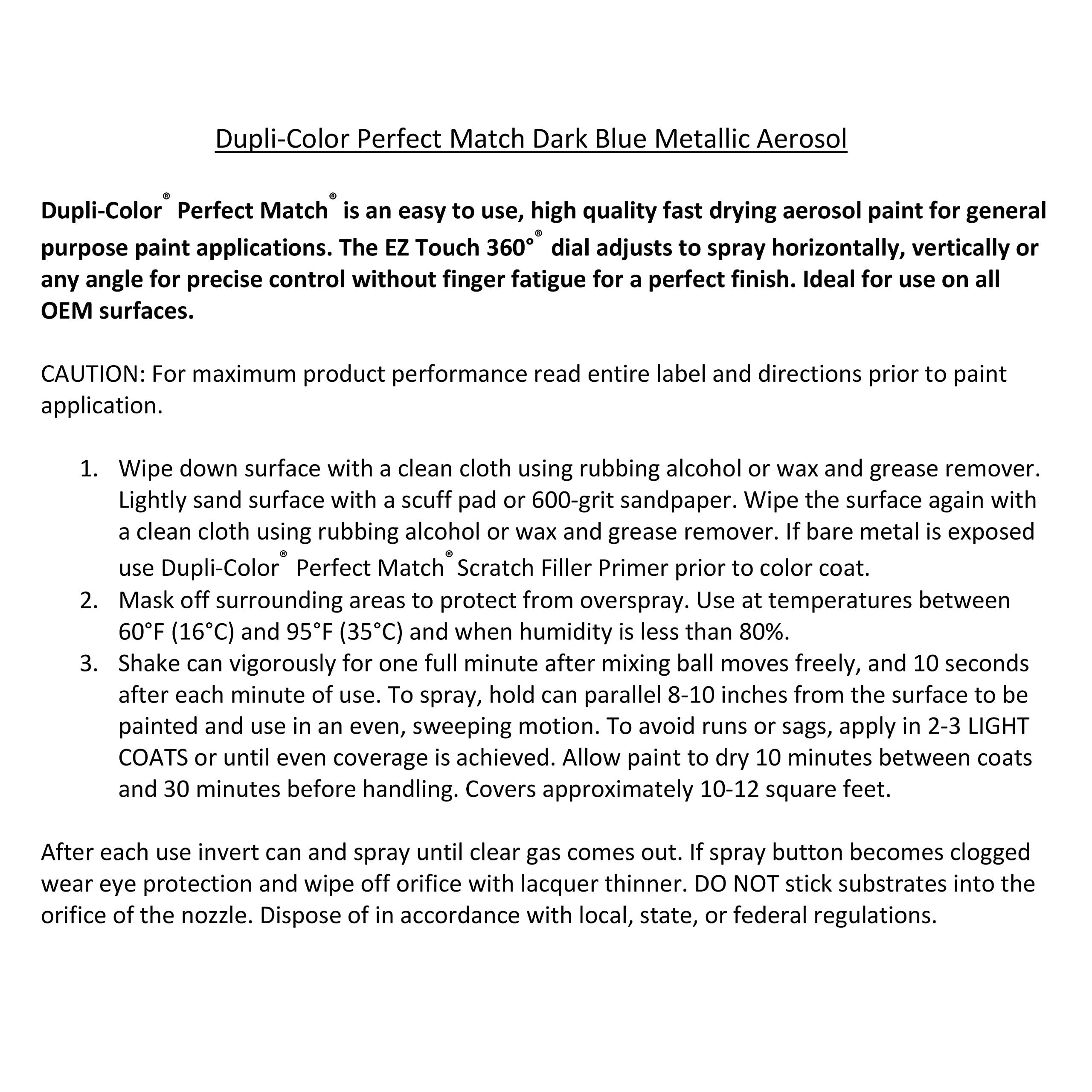 Dupli-Color Ebfm01877 Perfect Match Automotive Spray, Dark Blue Metallic, 3L – 8 Oz. Aerosol Can