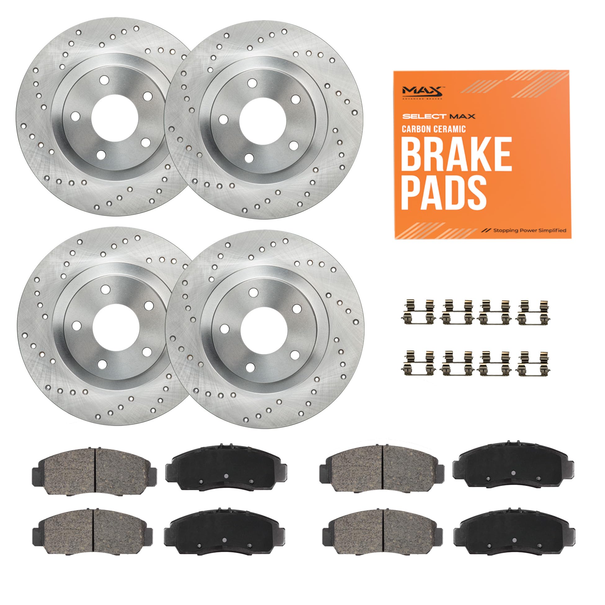 Max Advanced Brakes Front & Rear Brake Kit Compatible With 2015 2016 2017 Chrysler 200 W/12.01'' Frt Rotor Replacement Cross Dri