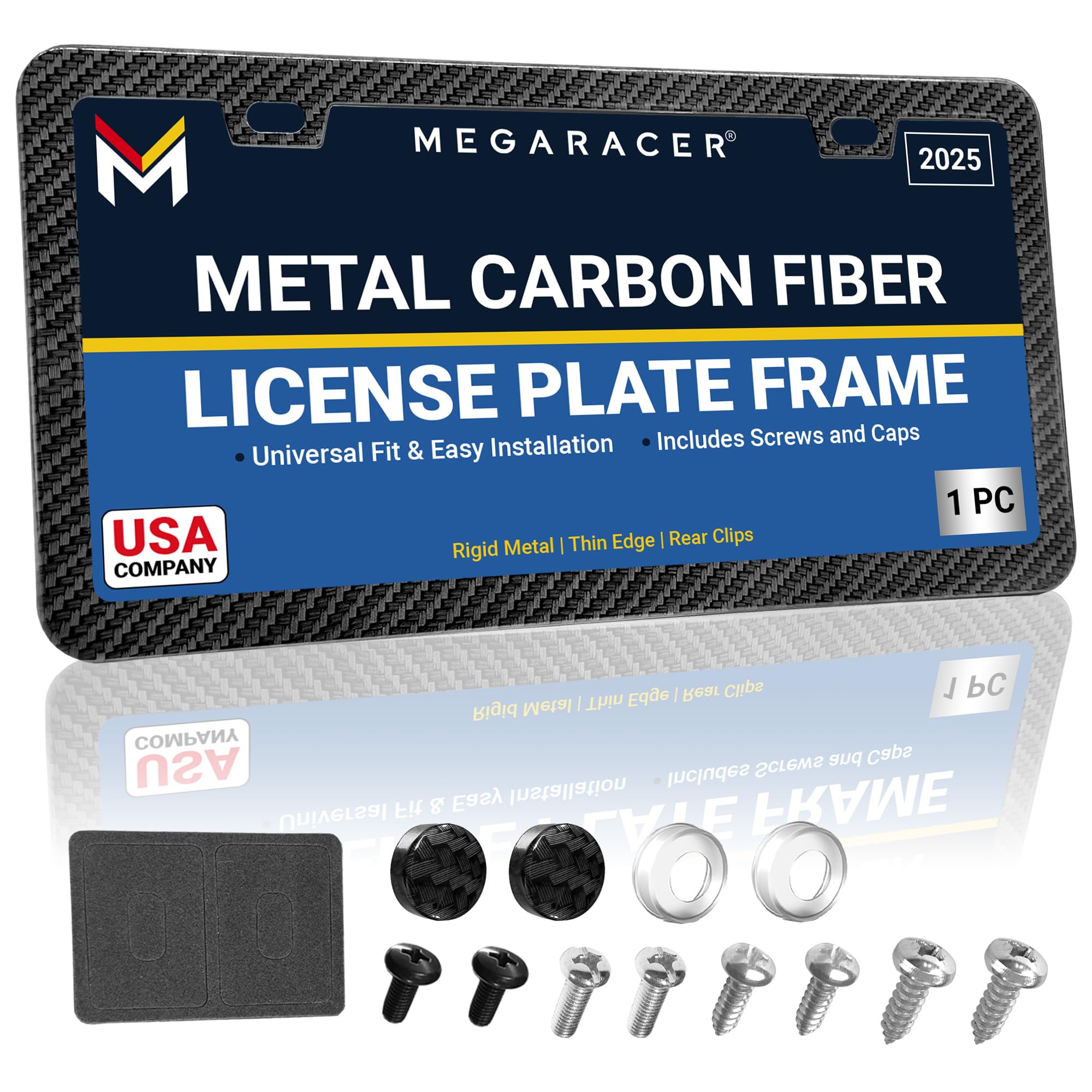 Slimline Carbon Fiber Metal License Plate Frame | Screws Fits Bmw Tesla Mercedes Porsche Audi Lexus | Slim Thin Cool Black Licen