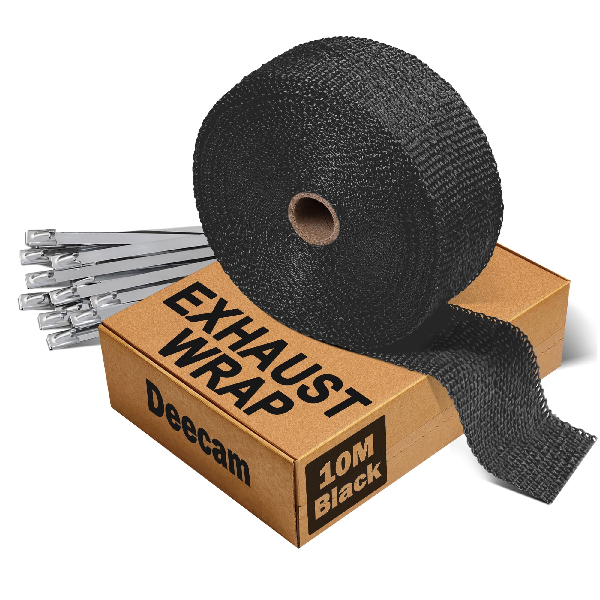 Deecam Exhaust Heat Wrap, 2 ' ' X 33 ' Black Exhaust Header Wrap Tape Kits, Heat Wrap For Exhaust Pipes With 10 Stainless Steel