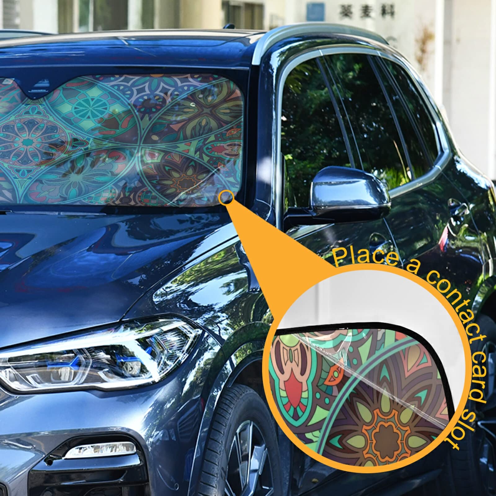 Oarencol Boho Ethnic Car Windshield Sun Shade Bohemian Mandala Floral Paisley Green Foldable Uv Ray Sun Visor Protector Sunshade