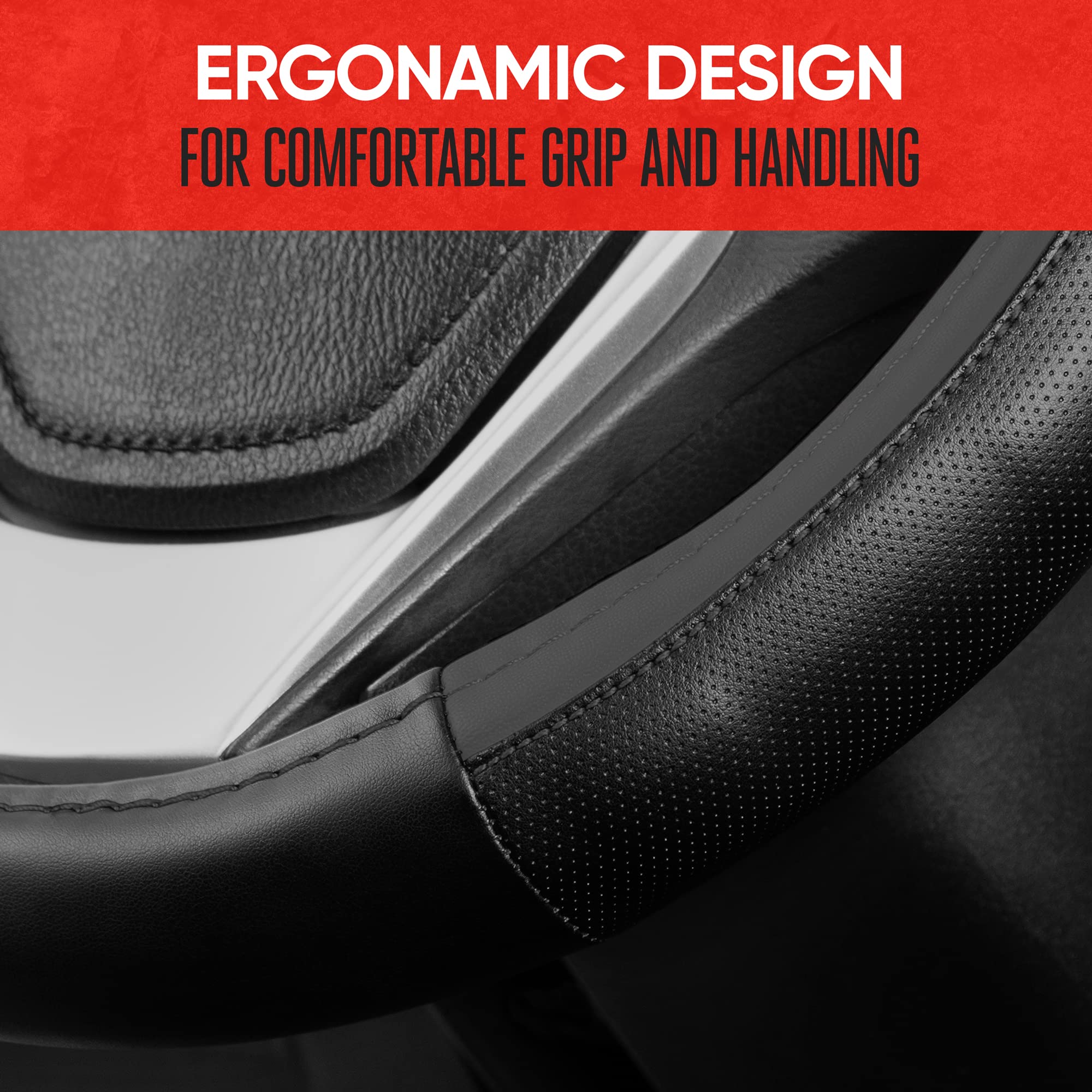 Motor Trend Sportdrive Faux Leather Steering Wheel Cover, Standard 15 Inch Size, Two-Tone Black & Dark Gray, Car Steering Wheel Cover For Truck Van Suv Auto