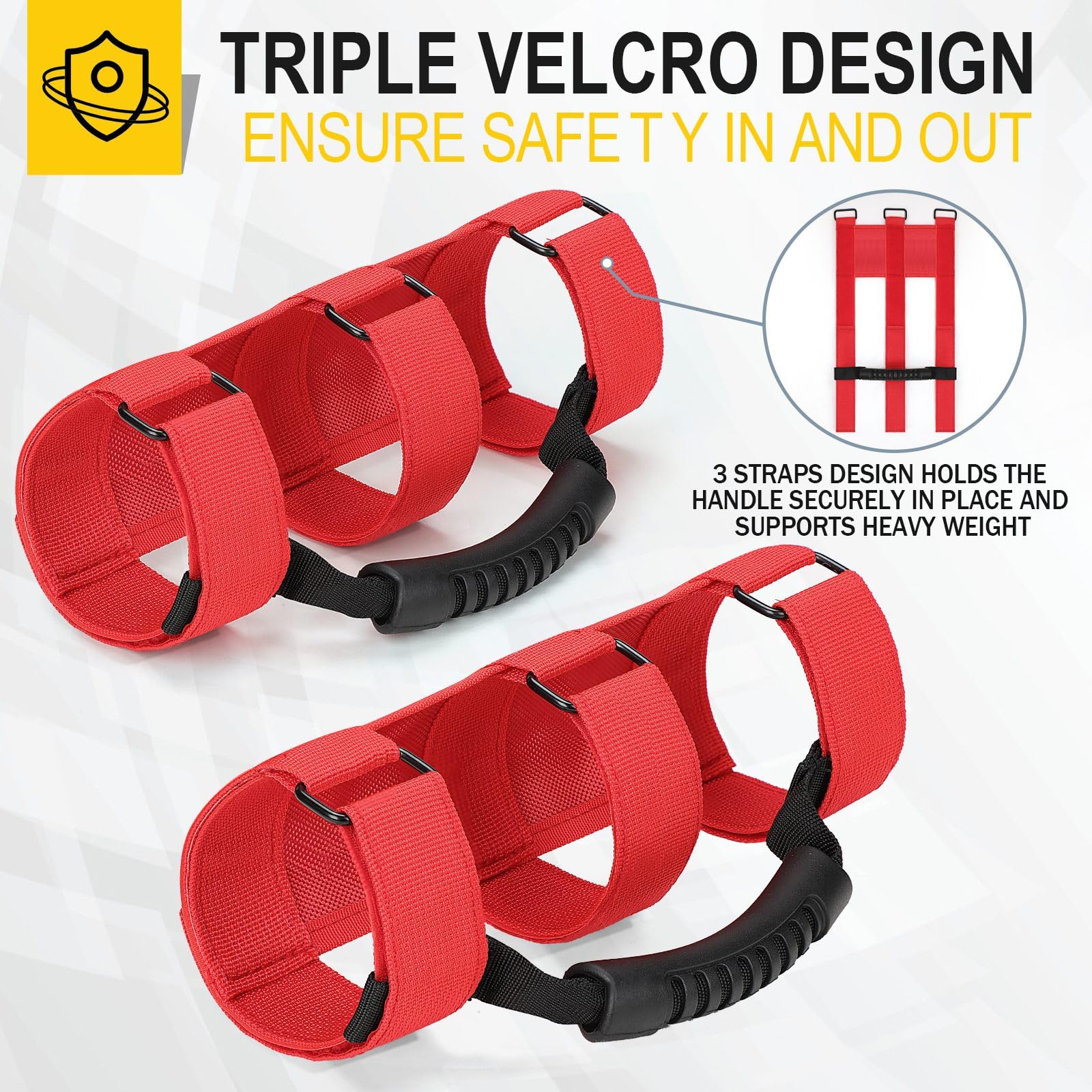 Moveland Grab Handles Compatible With Jeep Wrangler Roll Bars (2 Pack), Easy-To-Fit 3 Straps Design For 1955-2023 Models (Red)