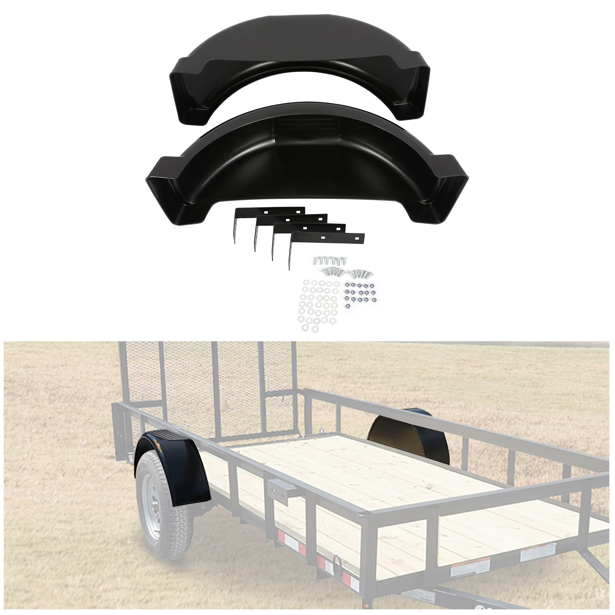 HECASA Set of 2 Single AXLE Trailer Fenders 13 Wheels Tires Plastic Fender Top Step Skirt Boat W/O Step (Black)