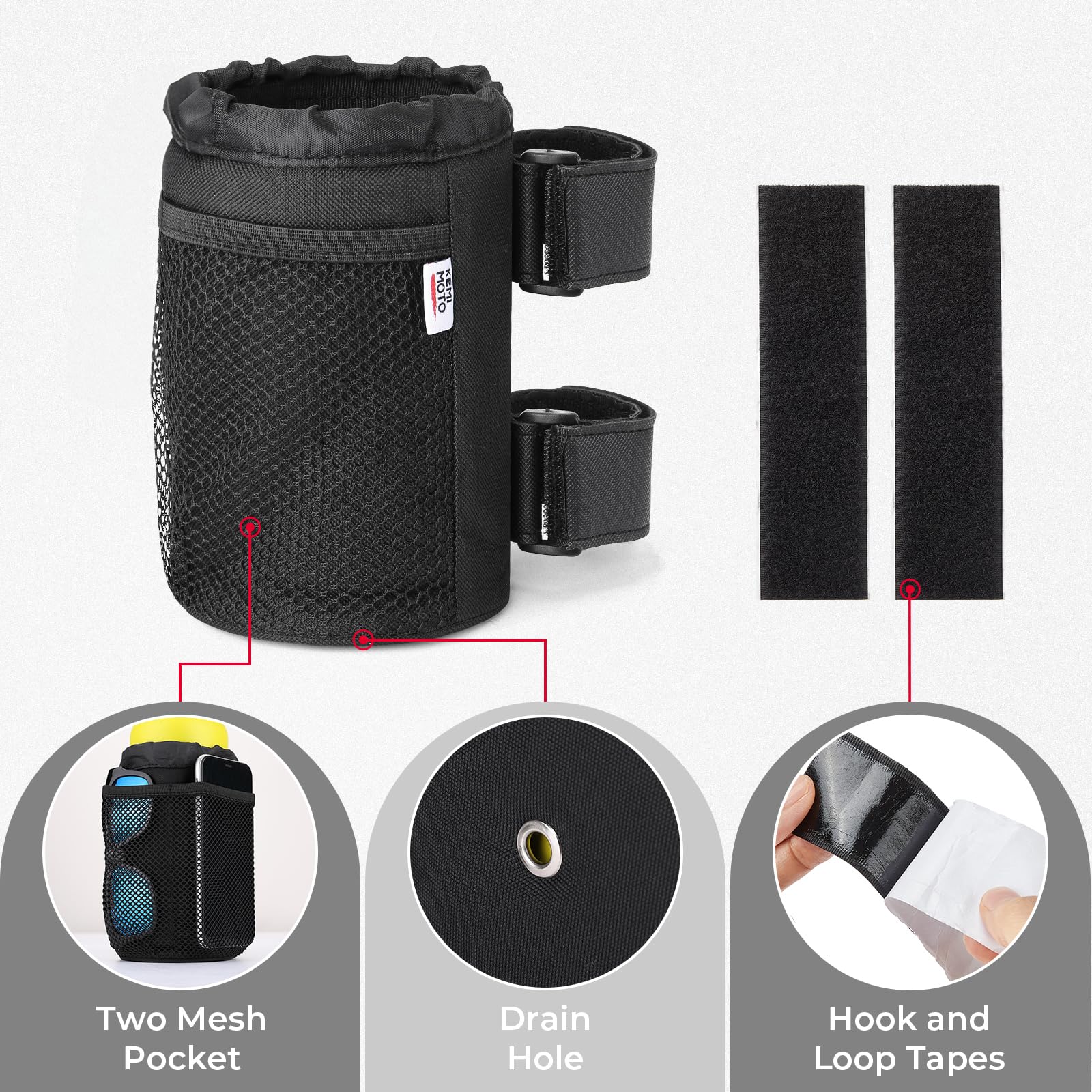 Kemimoto Utv Roll Bar Drink Cup Holder With Mesh Pocket Adjustable Water Bottle Holder Universal Compatible With 1.5'' To 2'' Ro