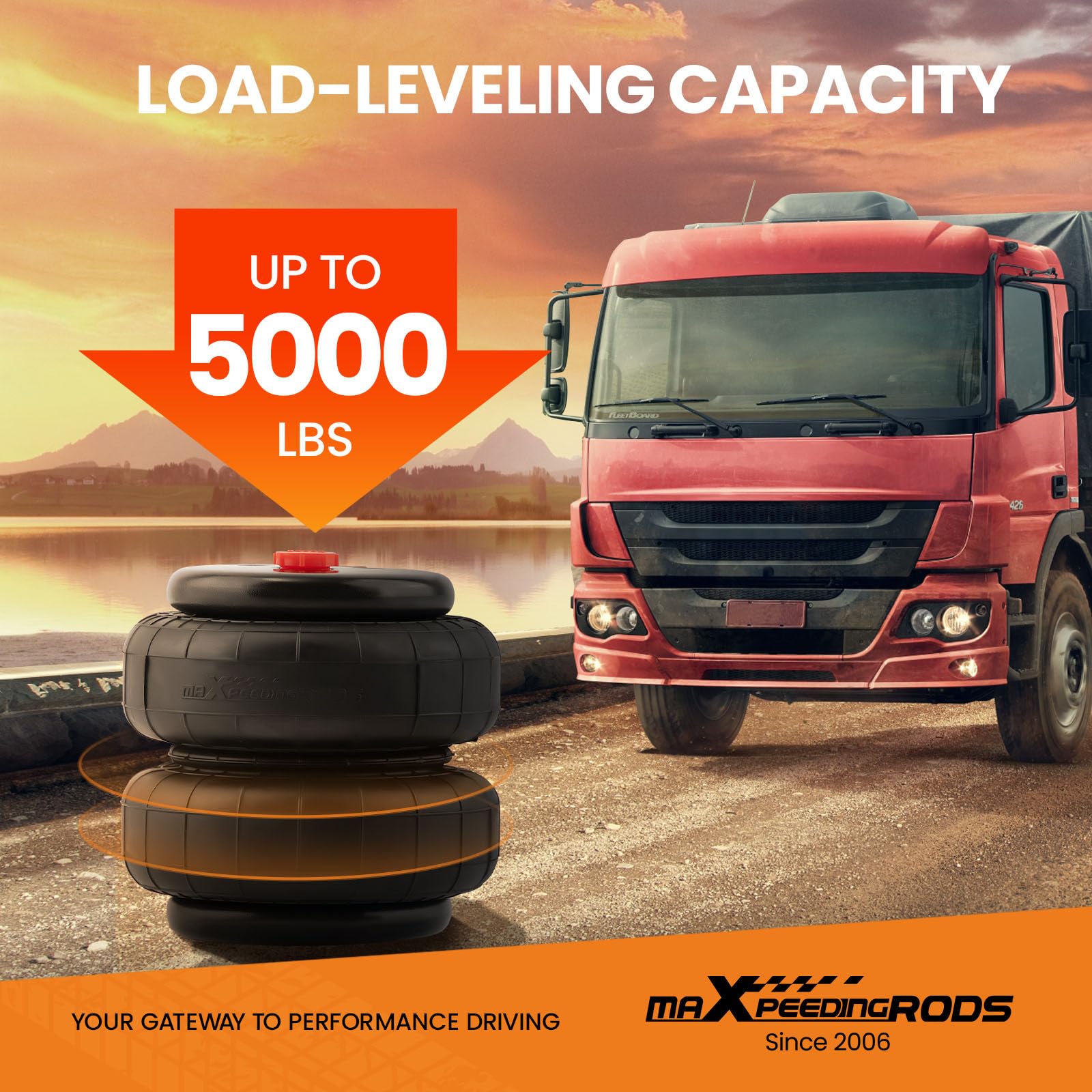 Maxpeedingrods 2Pcs Universal Air Suspension Spring Double Bellow Standard 2500 Lb 1/2'Npt Single Port Air Ride Strut Assembly