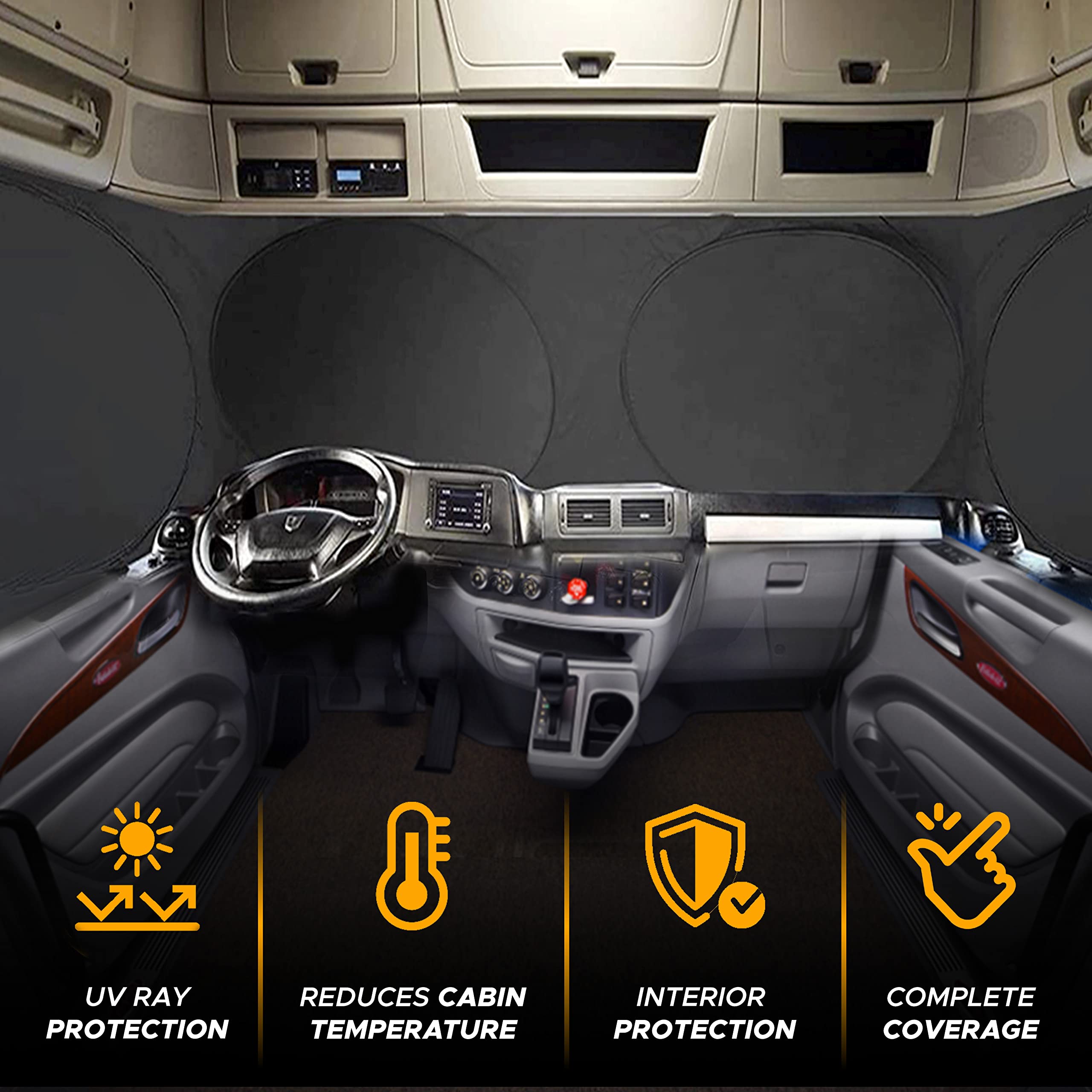Econour Semi-Truck Sunflower Printed Sun Shade For Windshield | 240T Sunshade For Truck Windshield To Block Uv/Sun Heat Rays | B