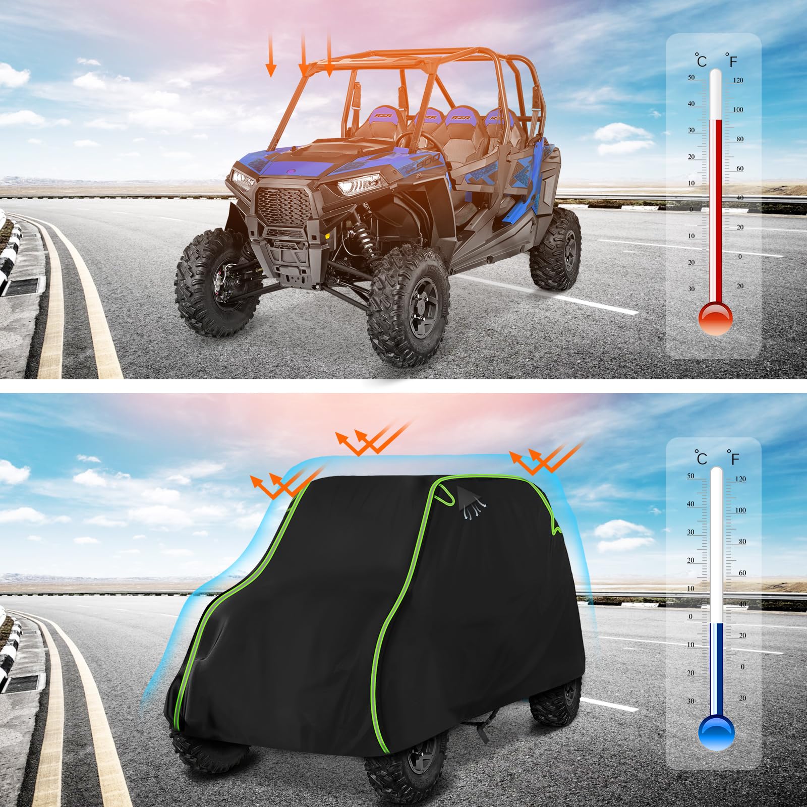 Qunsunus Utv Cover 4-6 Seater Compatible With Polaris Rzr Cover/Can-Am Defender Cover/Yamaha Yxz Cover All-Weather Protection He