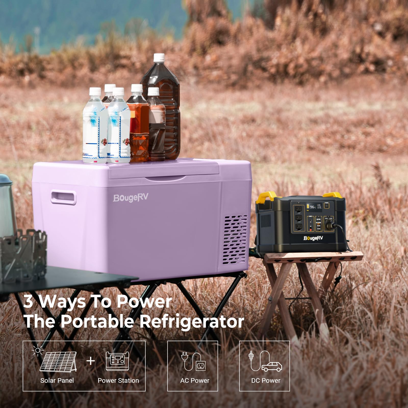 Bougerv Purple 23Quart Portable Refrigerator, 12 Volt Fridge 22L, Portable Freezer Compressor Cooler 12/24V Dc 110~240 Volt Ac F