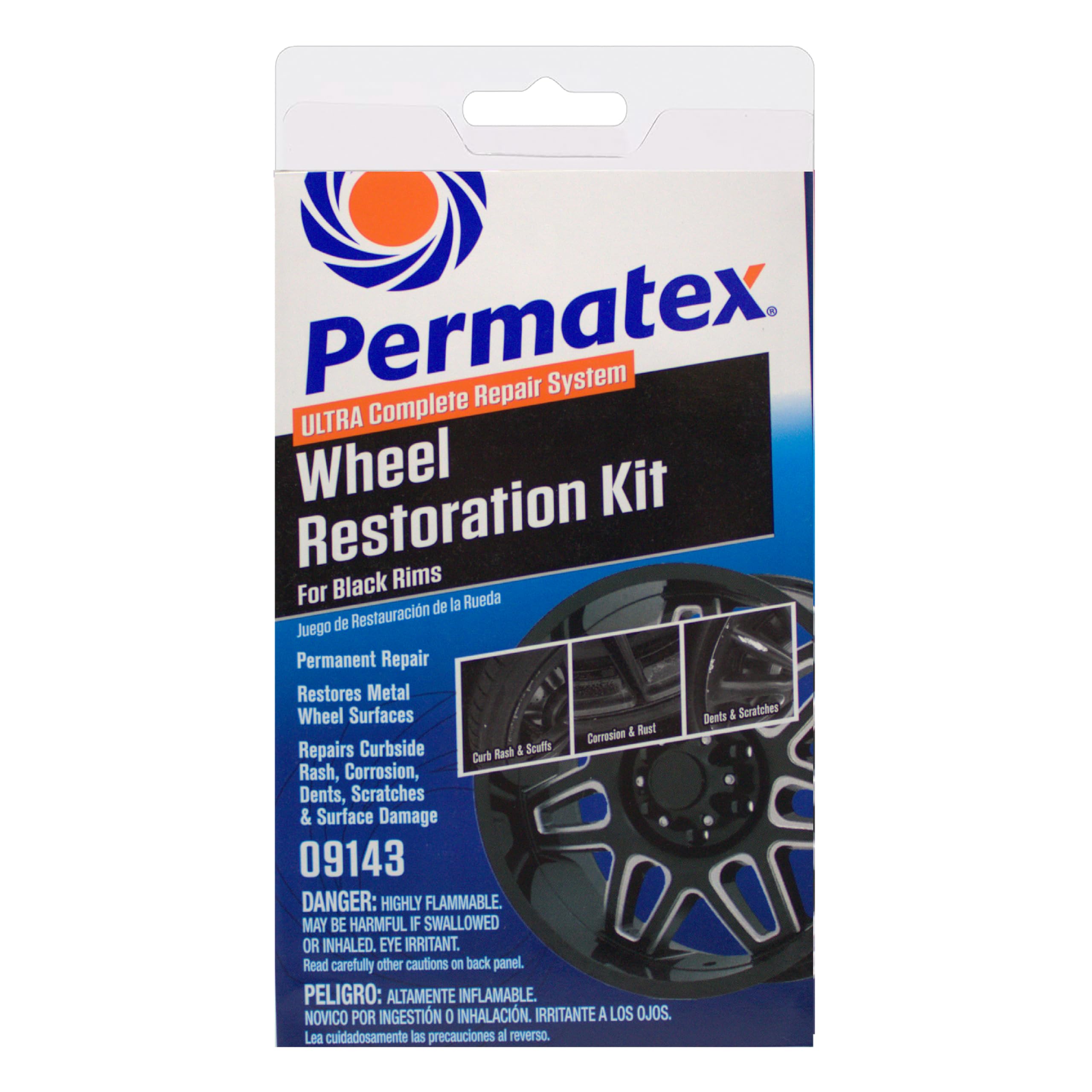Permatex 09143 Wheel Restoration Kit - Black - Easy-To-Use Do It Yourself Kit Repairs Unappealing Wheel Damage Including Curbsid