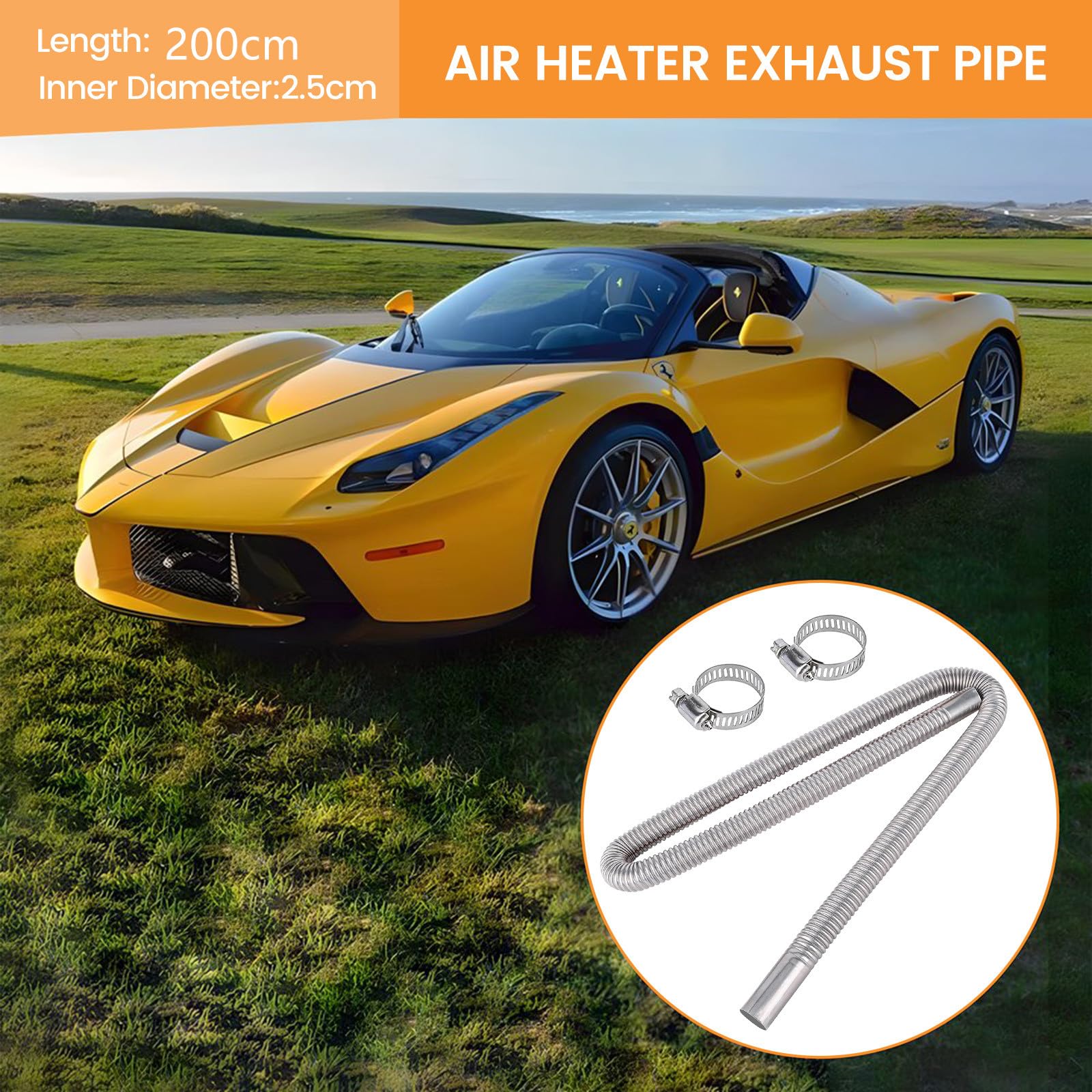 Parking Air Heater Exhaust Pipe, 2.5Cm/1In Inner Stainless Steel Exhaust Pipe Parking Air Heater Fuel Tank Diesel Gas Vent Hose