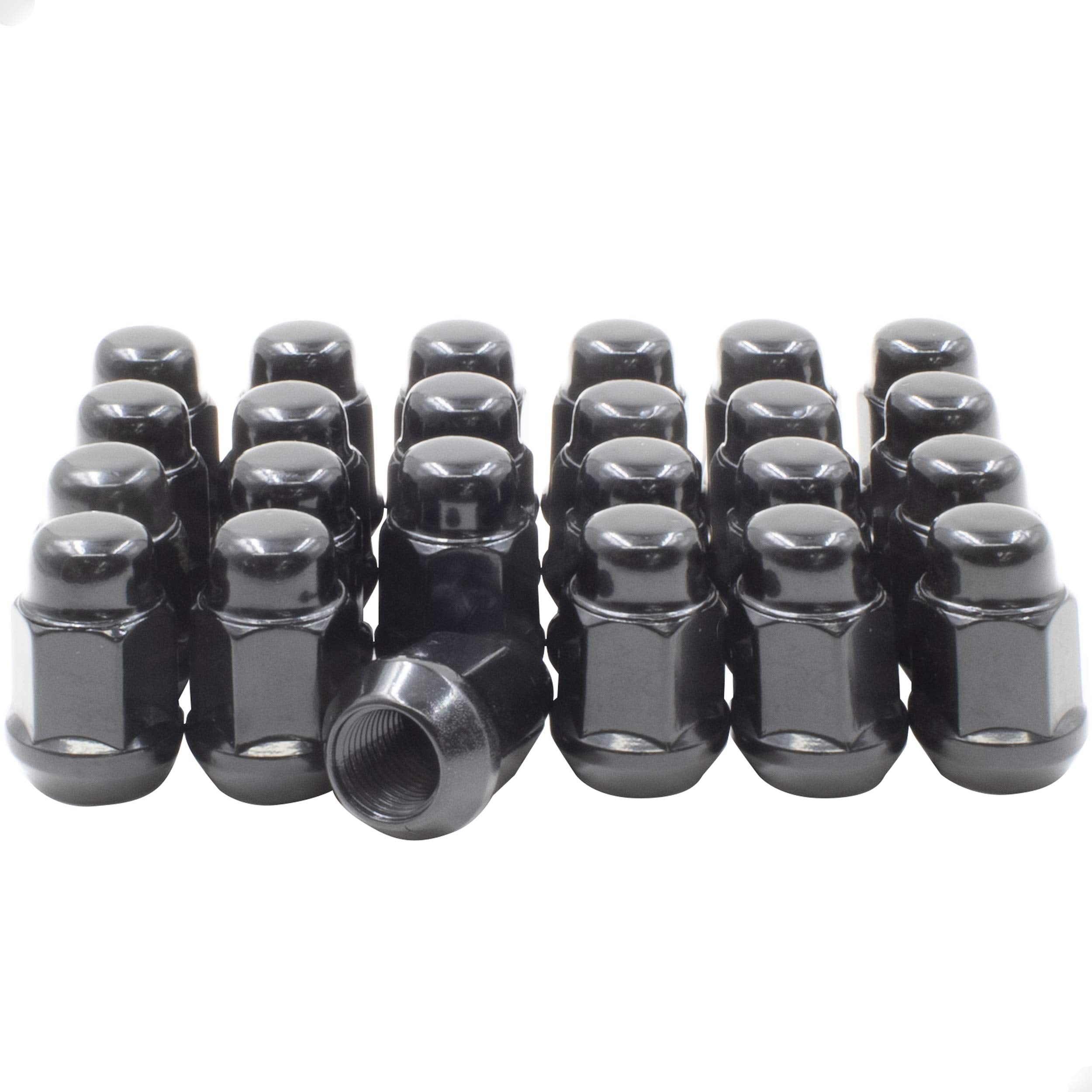 Wheel Accessories Parts 24 Pcs 1/2'-20 Thread Bulge Acorn 35Mm 1.38' Long Lug Nuts Black Chrome 13/16' 21Mm Hex Fits 1991-2005 Dodge Dakota | 1998-2003 Durango | 1992-2017 Viper