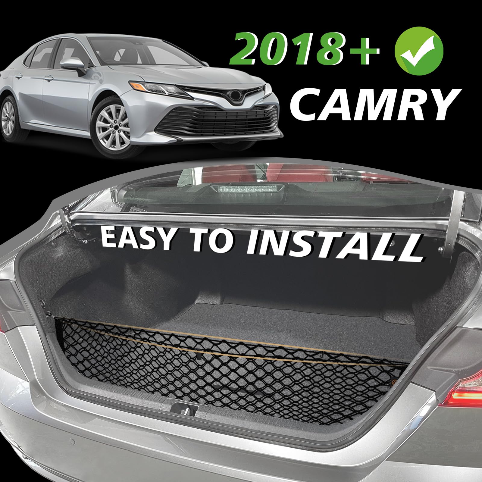 Muslogy Envelope Style Trunk Cargo Net Compatible With 2018-2024 2025 Toyota Camry Accessories Custom Fit Trunk Organizer Upgrad
