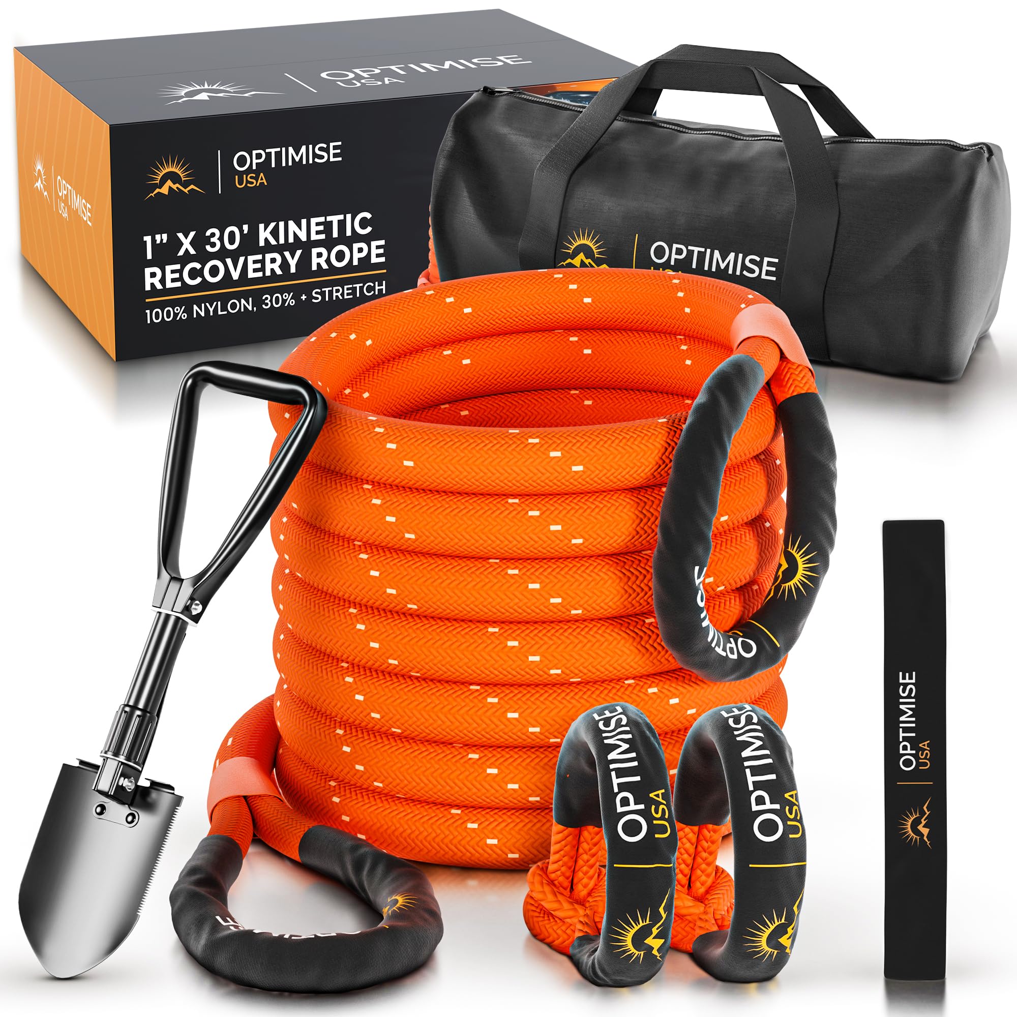 1'' X30Ft Kinetic Recovery Rope (48,500Lbs) - Heavy Duty Recovery Kit With Tow Strap, 2 Soft Shackles (7/16''X22''), Off-Road Sh