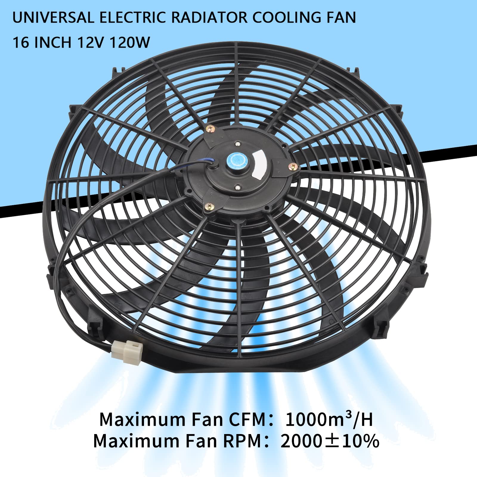 Fgjqefg 16 Inch Black Universal Slim Fan Push Pull Electric Radiator 12V 120W High Performance Cooling Fan With Thermostat Wirin