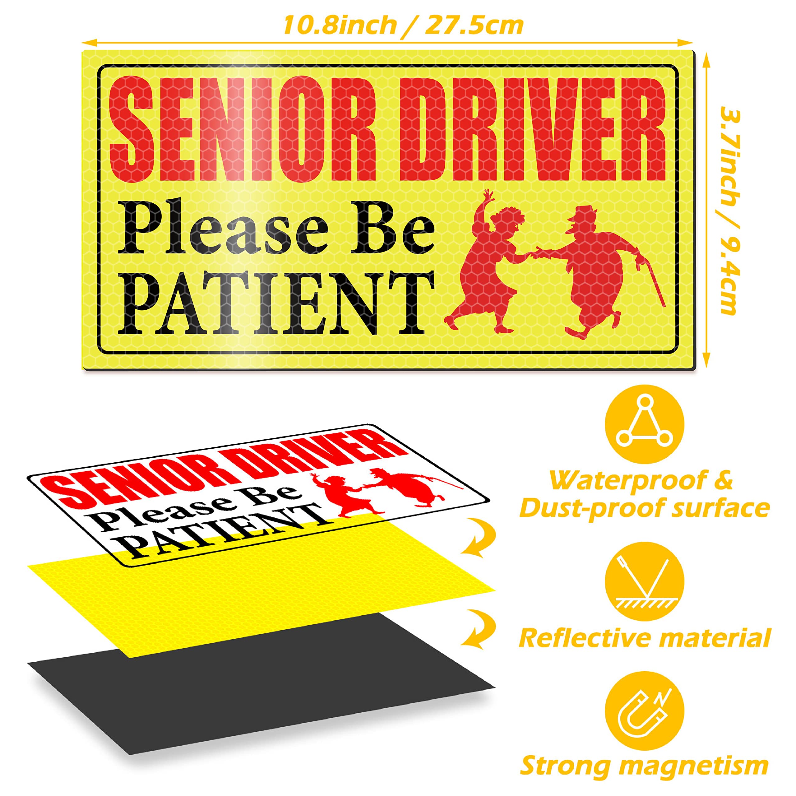 4 Pieces Reflective Elderly Driver Magnet For Car Driver Car Magnets Old People Gag Gifts Please Be Patient Yellow Elderly Car M