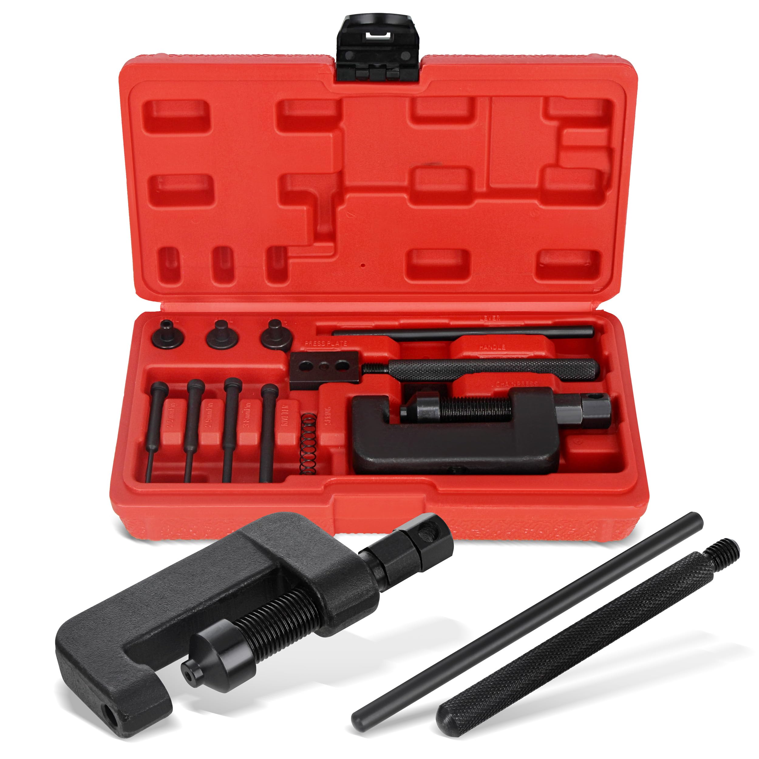 ABN Chain Breaker Tool Kit with Storage Case - 13 Piece Rivet and Roller Chain Link Removal Tool for 35 to 630 Motorcycle, Bike,