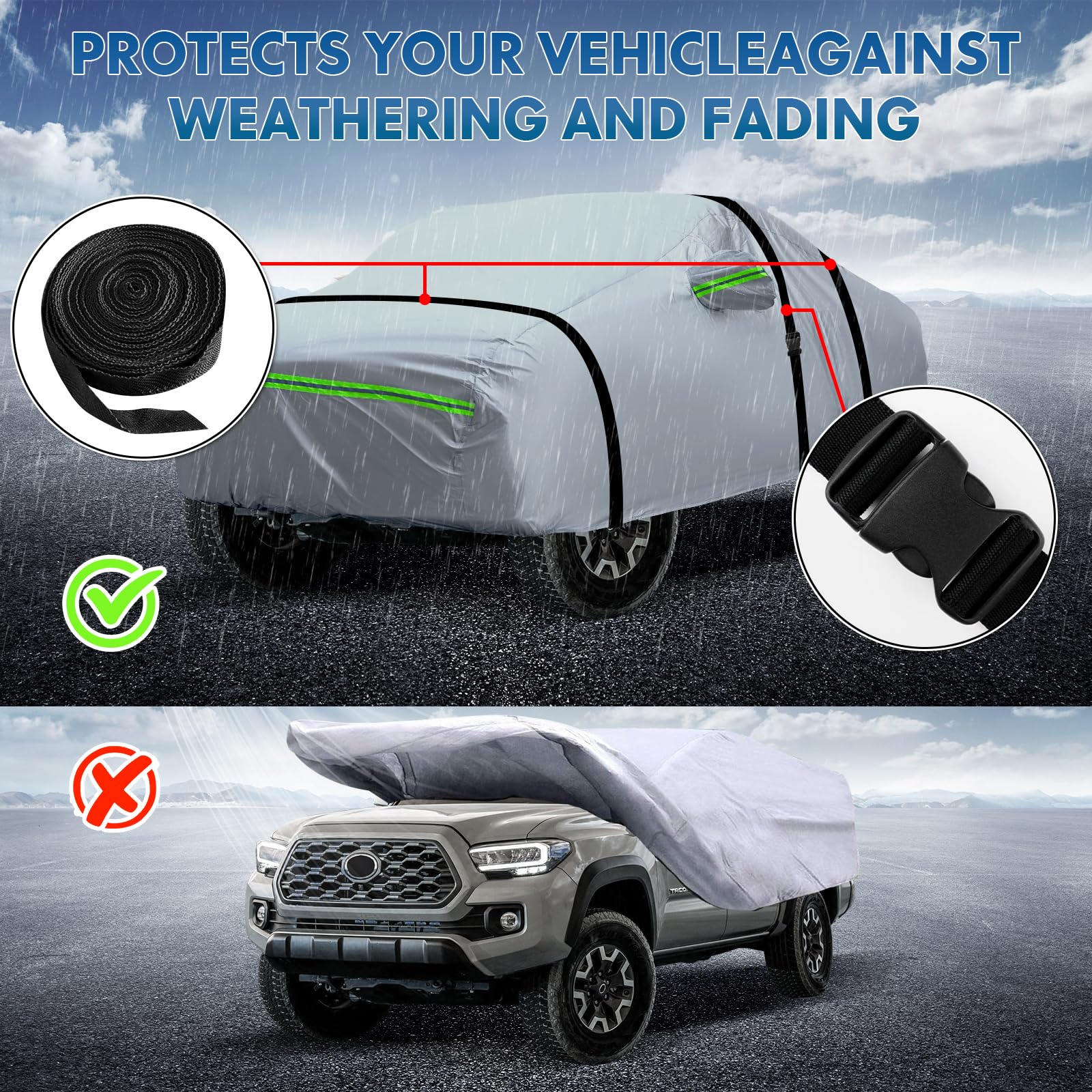 KEYOOG Sedan Car Cover, 6-Layer All-Weather Waterproof, Heavy Outdoor Car Cover, Universal in All Seasons, Snow Protection, Acid