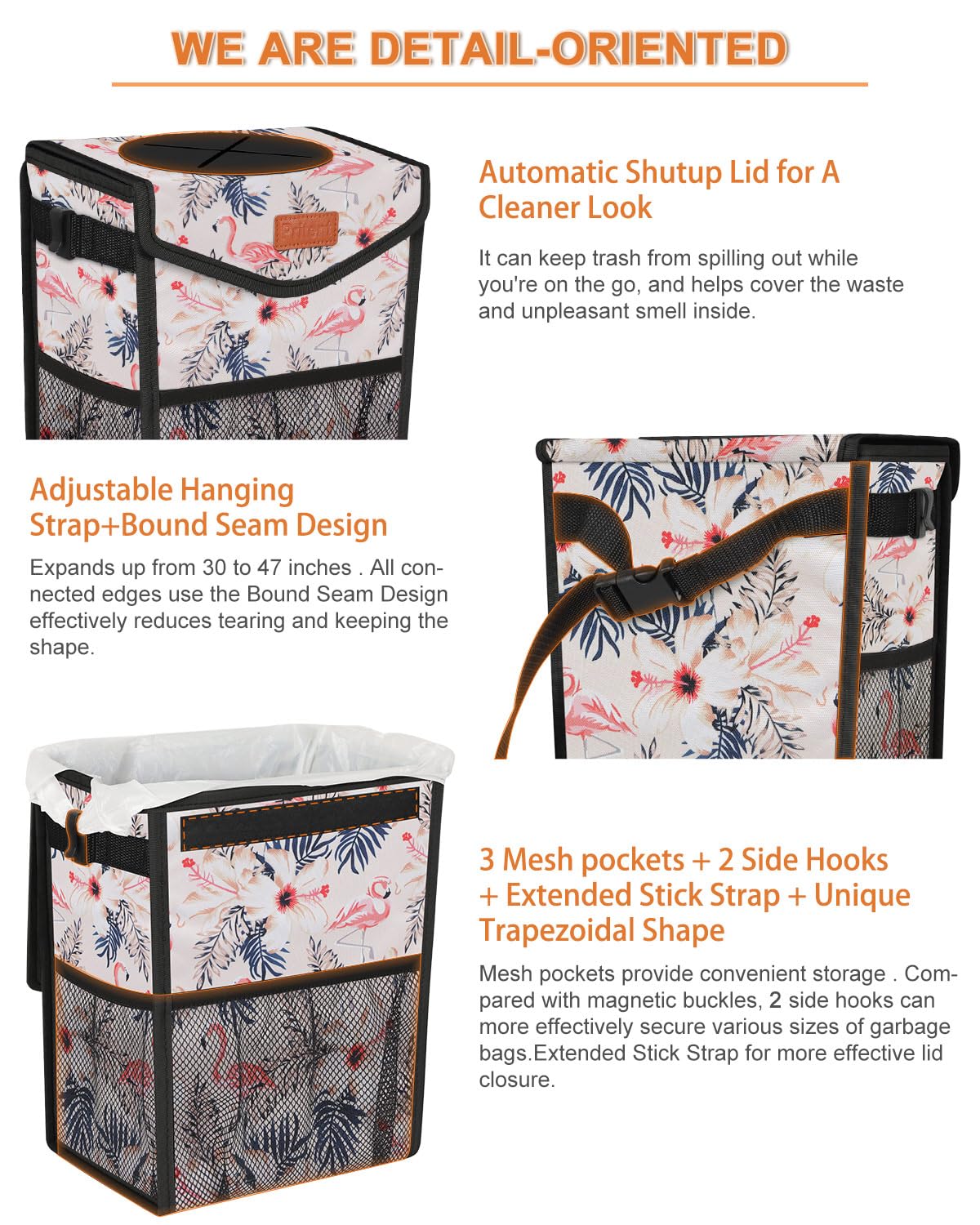 Pritent Car Trash Can With Lid, Cute Leakproof Car Trash Garbage Bag Hanging Vehicle Trash Bin Small Portable Automotive Garbage