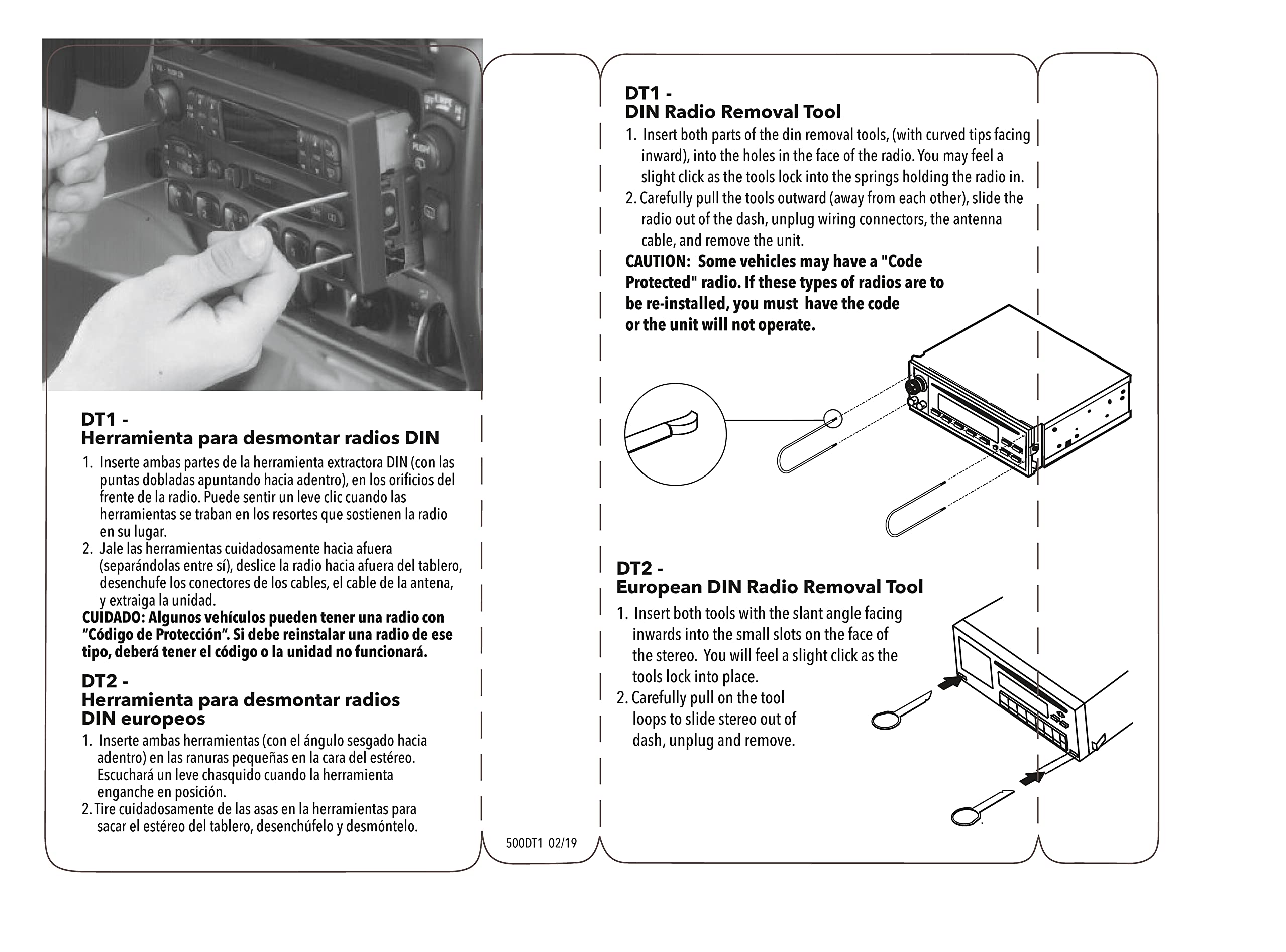 Scosche Dt1 Automotive Car Radio Din Removal Tool Kit - Essential Factory Radio Removal Keys - Stereo Removal Pry Tool Set - Audi, Ford, Mercedes, Vw And More - Compact Car Audio Installer Equipment