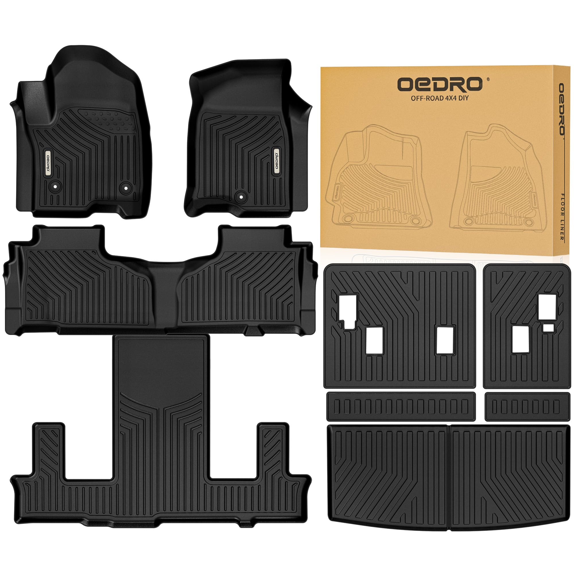 OEDRO Floor Mats Set Fits for Chevy Tahoe/GMC Yukon(Not Fit Yukon XL)/Cadillac Escalade 2021-2026 w/ 7-Seat, All Weather Trunk M