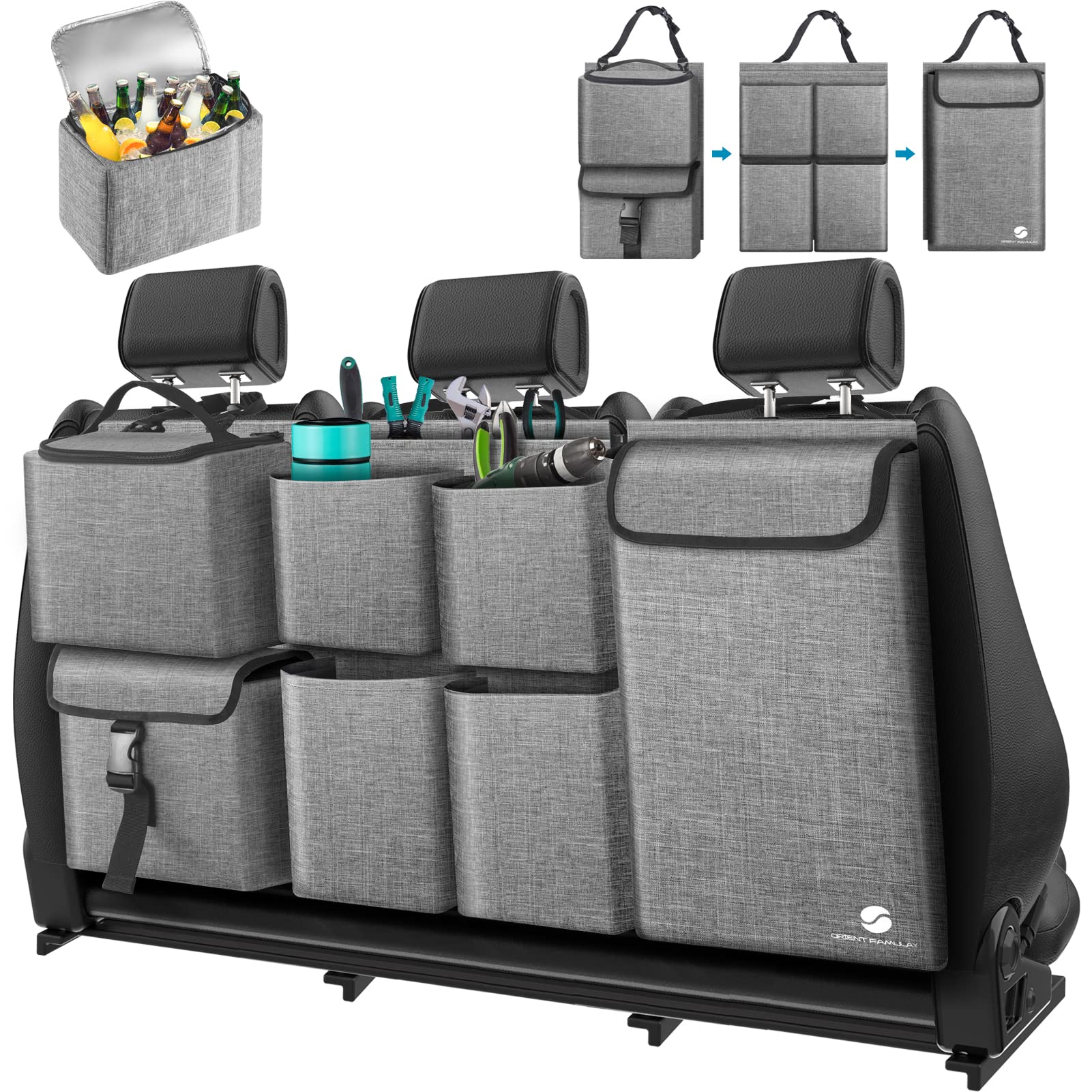 Car Trunk Organizer With Cooler, Hanging Organizers With Large Pockets, Zippers Detachable Seat Back Storage, Waterproof For Jee