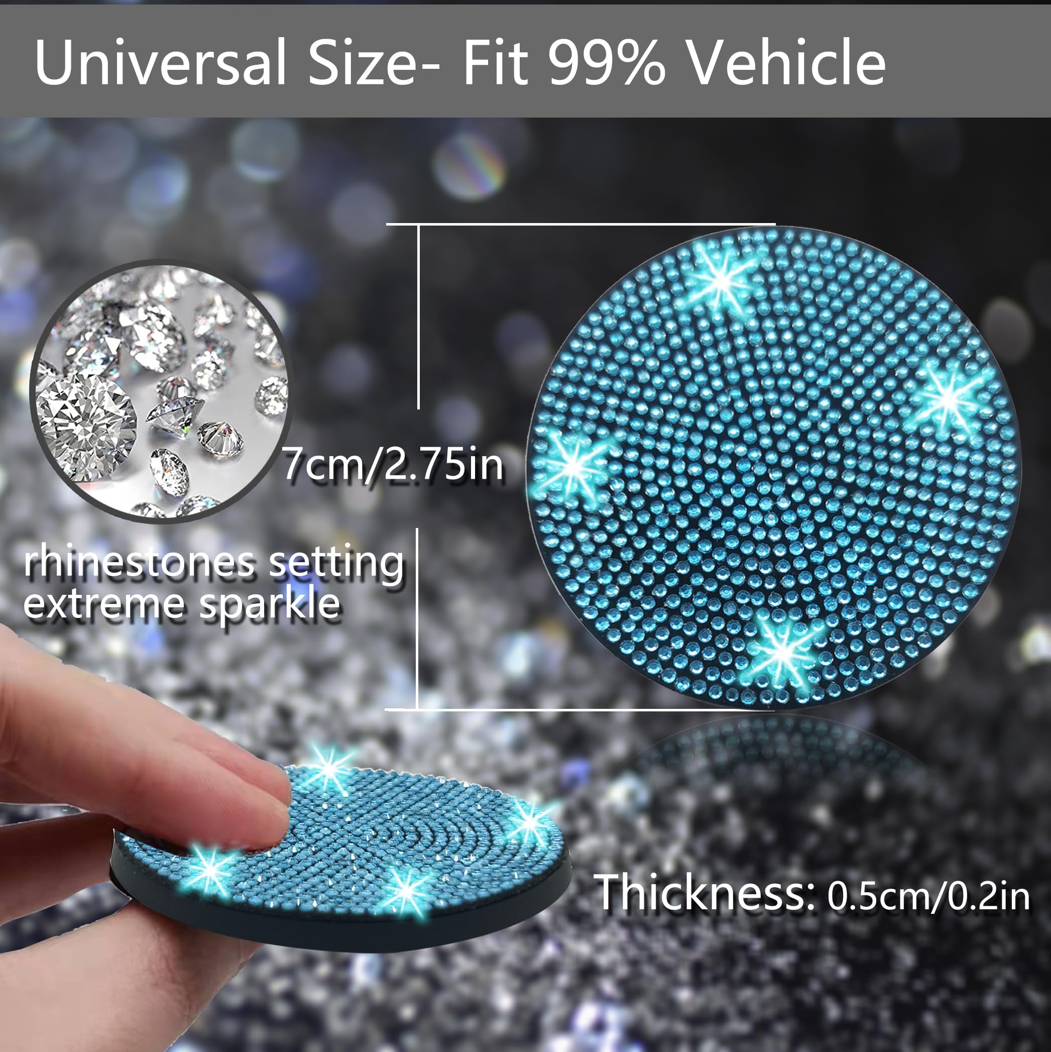 Nbtepem 2Pcs Bling Car Cup Holder Coaster, 2.75 Inch Anti-Slip Shockproof Universal Fashion Car Coasters Insert Bling Crystal Rh