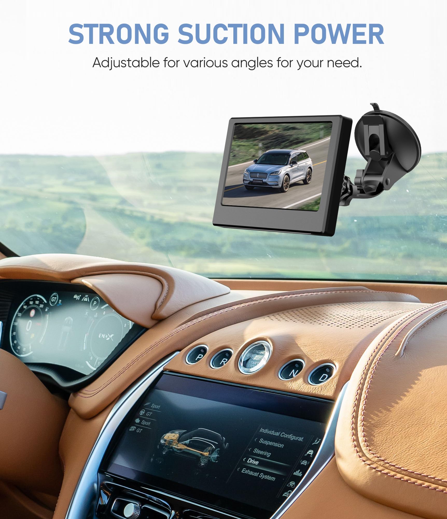 Pixelman Backup Camera Monitor Mount,(7/9 Inch) Large Dual Suction Cup Reverse Camera Monitor Mount,Windshield Holder For Rear V
