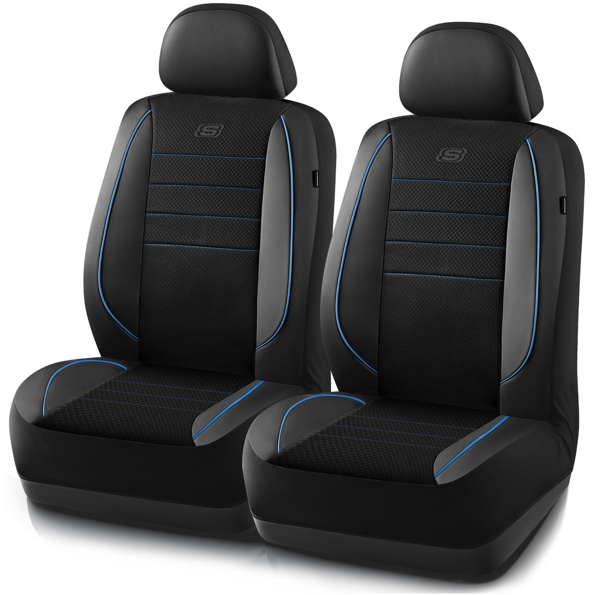 Skechers Memory Foam Car Seat Covers,Air Cool Mesh Thick Seat Covers,Piping Leather Two Front Car Seat Protector,Airbag Compatib