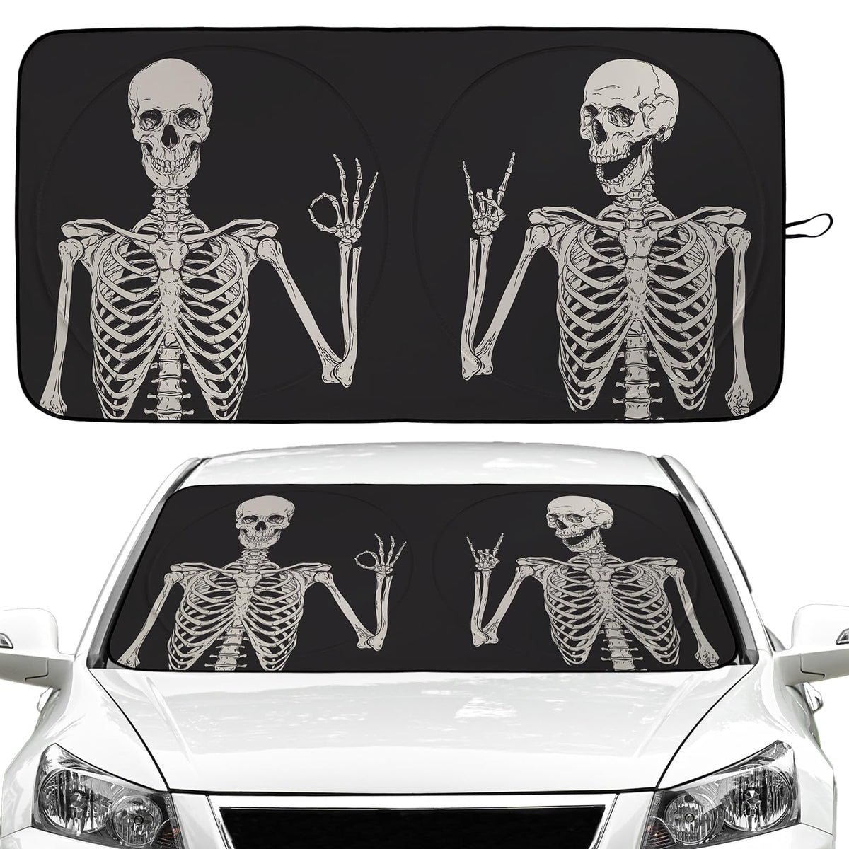 Skull Car Windshield Sun Shade Foldable Sunshade Front Window Cover Sun Visor Protector Accessories for Truck SUV (59x27.5 inche