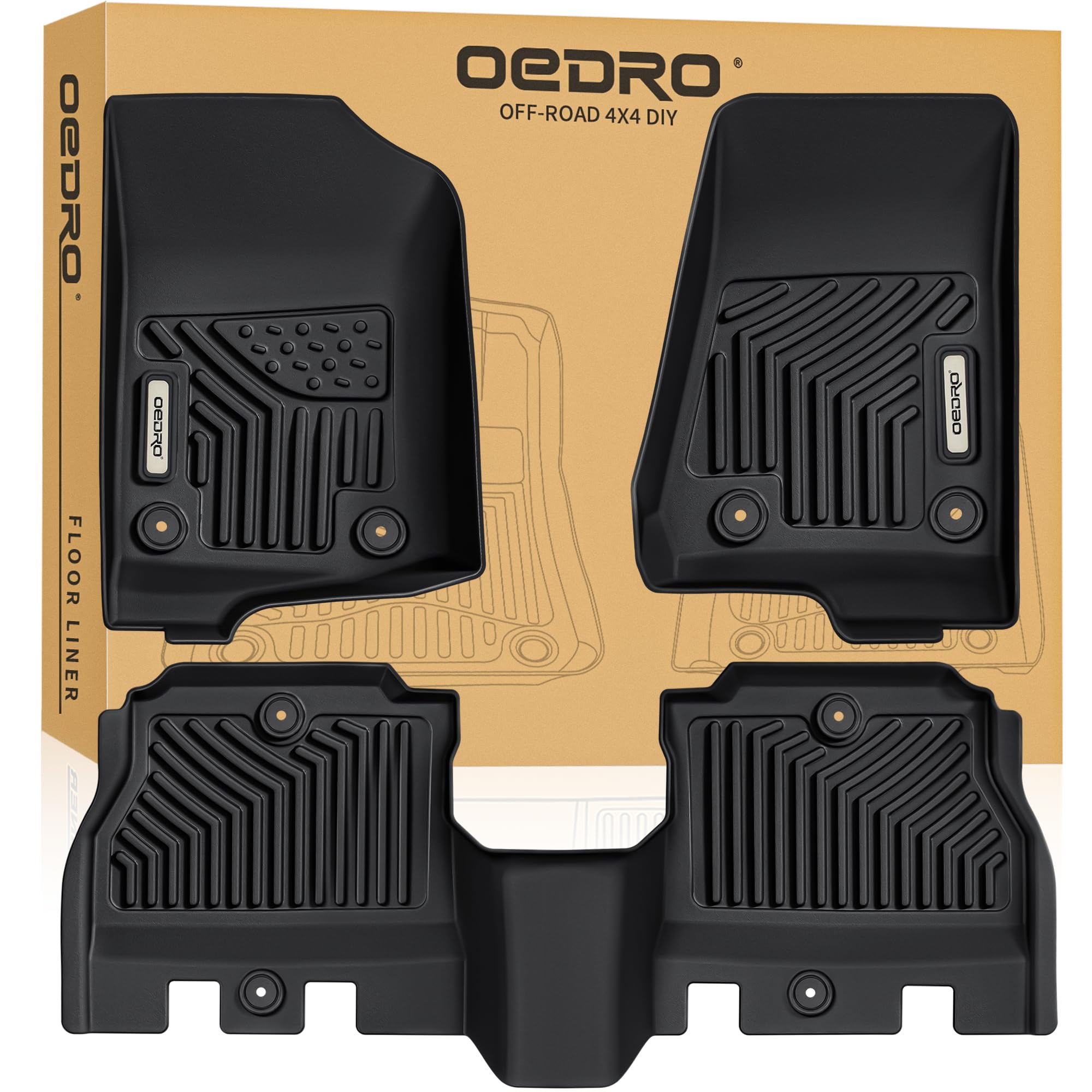 Oedro Floor Mats Fit For 2018-2024 2025 Jeep Wrangler Jl Unlimited 4-Door, Tpe All-Weather Floor Liners For 1St And 2Nd Row Full