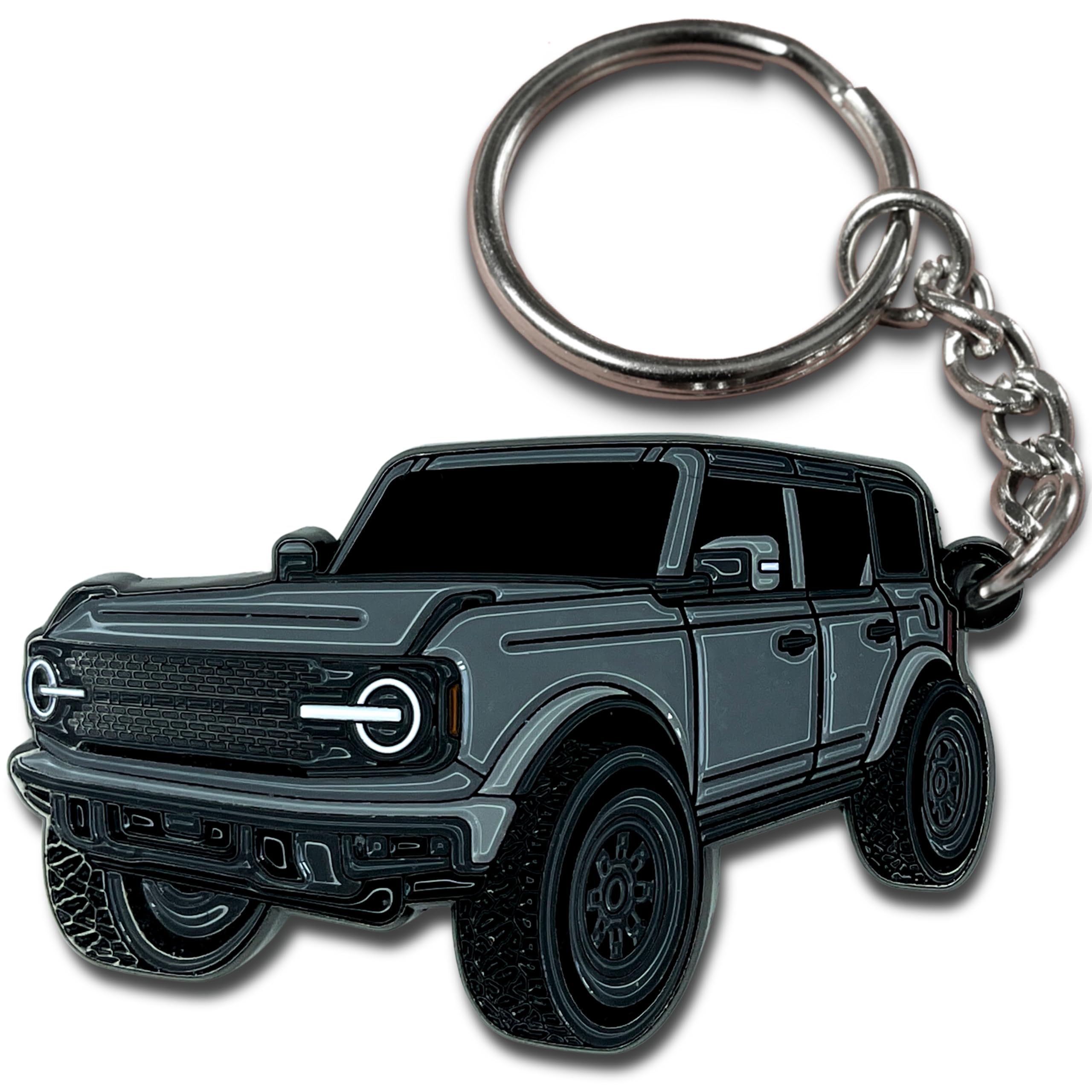 Four Wheel Beast Bronco Keychain Accessories 2023 4 Door Key Chain Fob Cover Cool Car Mods (Carbonized Gray)