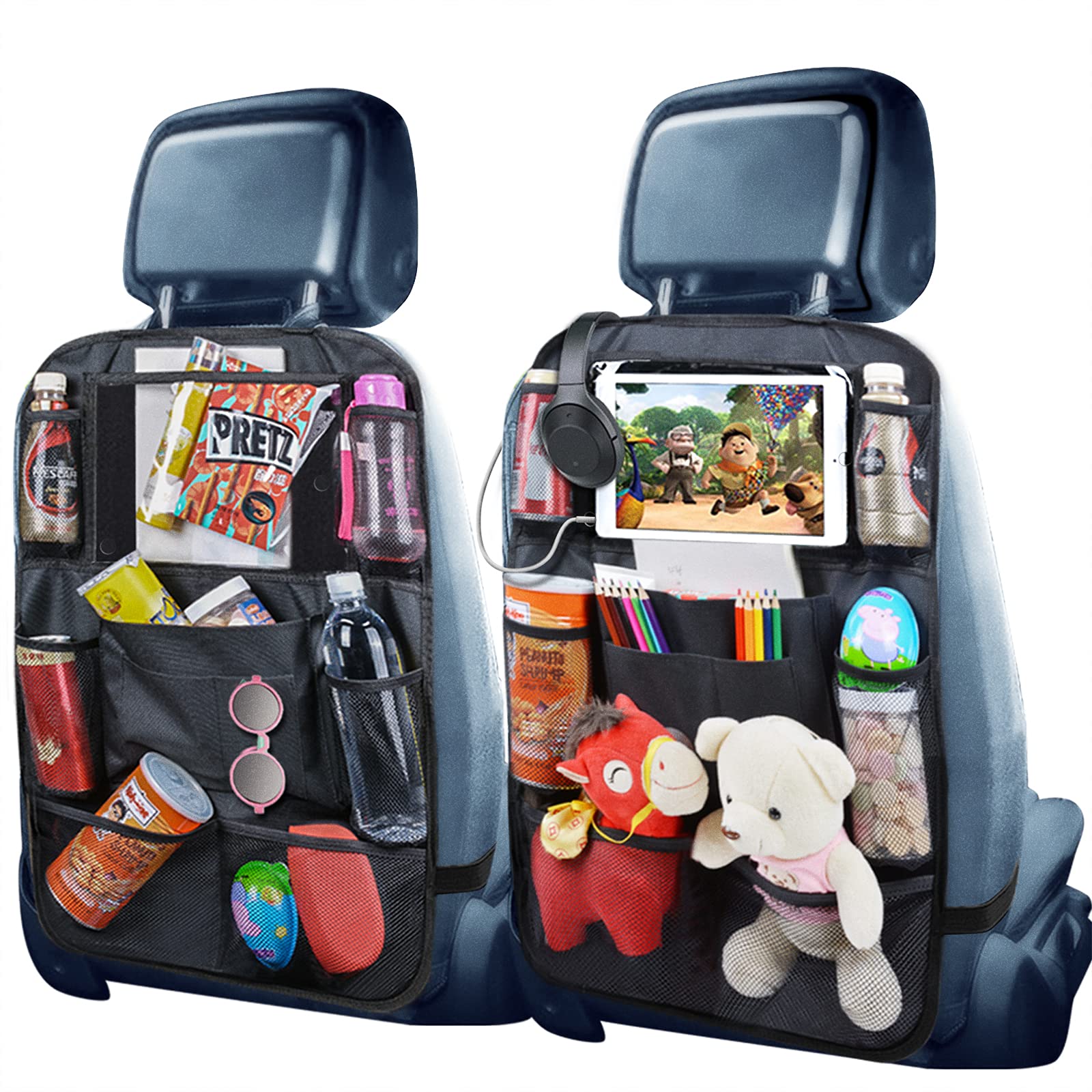 Backseat Organizer, Car Organizer Back Seat Car Organizer For Kids With Hole For Usb/Headphone Back Car Seat Organizer Backseat Car Organizer For Road Trip, Kid Snacks, Toys, Travel Accessories,2 Pack