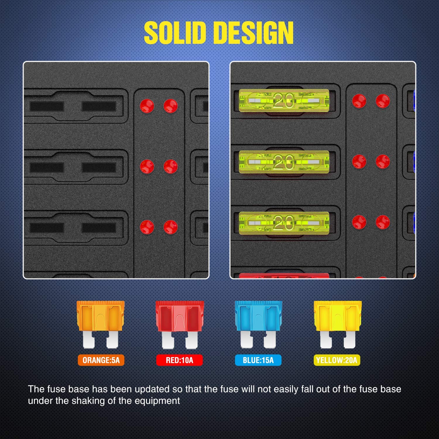 Nilight - 50056L 12 Way Blade Fuse Block 12 Circuits With Negative Bus Fuse Box Holder With Led Indicator Ato/Atc Fuse Panel Waterproof Cover For 12V Automotive Cars, Marine Boats, Rvs, Trailers