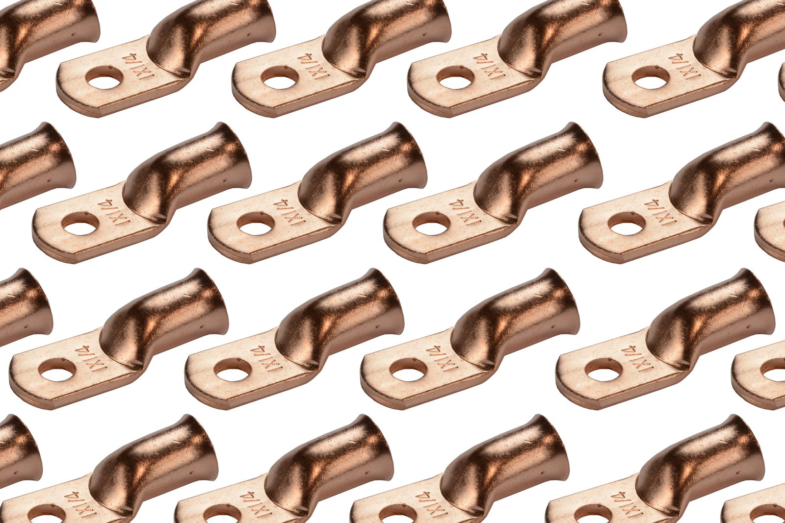 Temco 50 Pack Bare Copper Welding Battery Cable Ends, Lugs Terminal 1 Awg 1/4 '' Hole (6 Awg To 1/0 Awg Options Available)