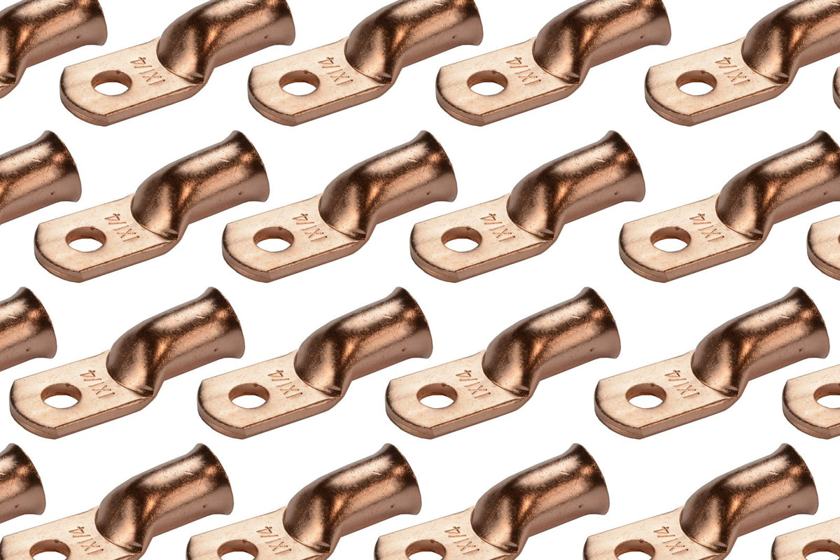 Temco 50 Pack Bare Copper Welding Battery Cable Ends, Lugs Terminal 1 Awg 1/4 '' Hole (6 Awg To 1/0 Awg Options Available)