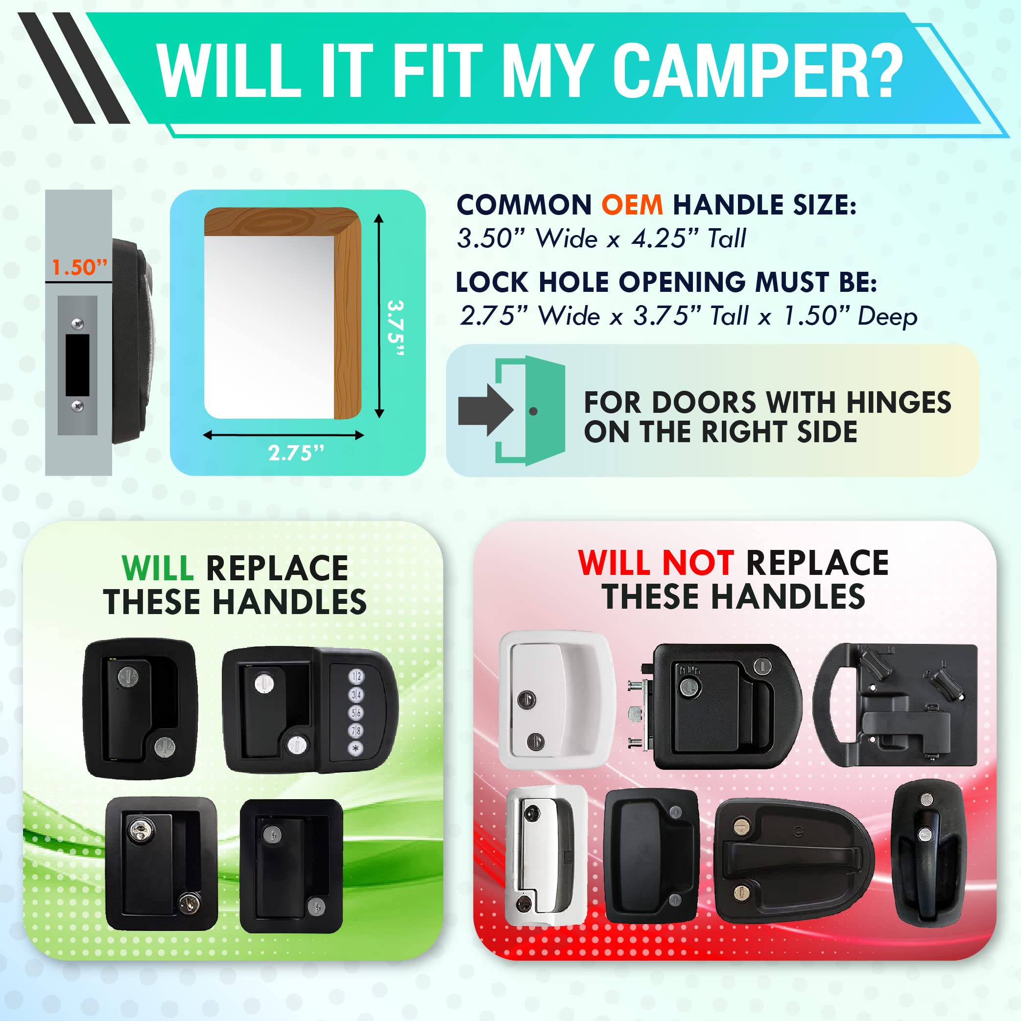 LATCH.IT Black RV Door Latch - 100% Metal Camper Door Lock for 2.75"x3.75" Holes with 4 Keys - Durable Travel Trailer Door Lock
