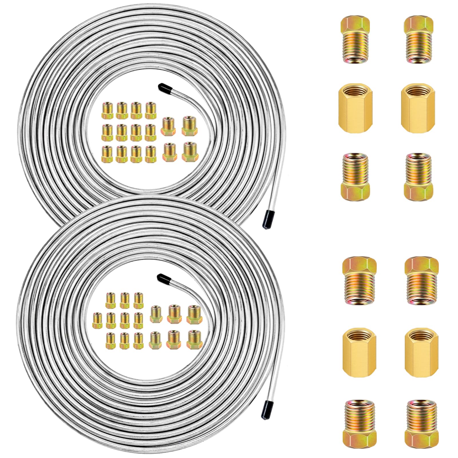 smseace 2Sets 25Ft. 3/16 '' and 1/4 '' Brake Line Tubing Kit with Brake Line Fittings(Includes 16pcs 3/16 ''&16pcs 1/4 '' Fittin