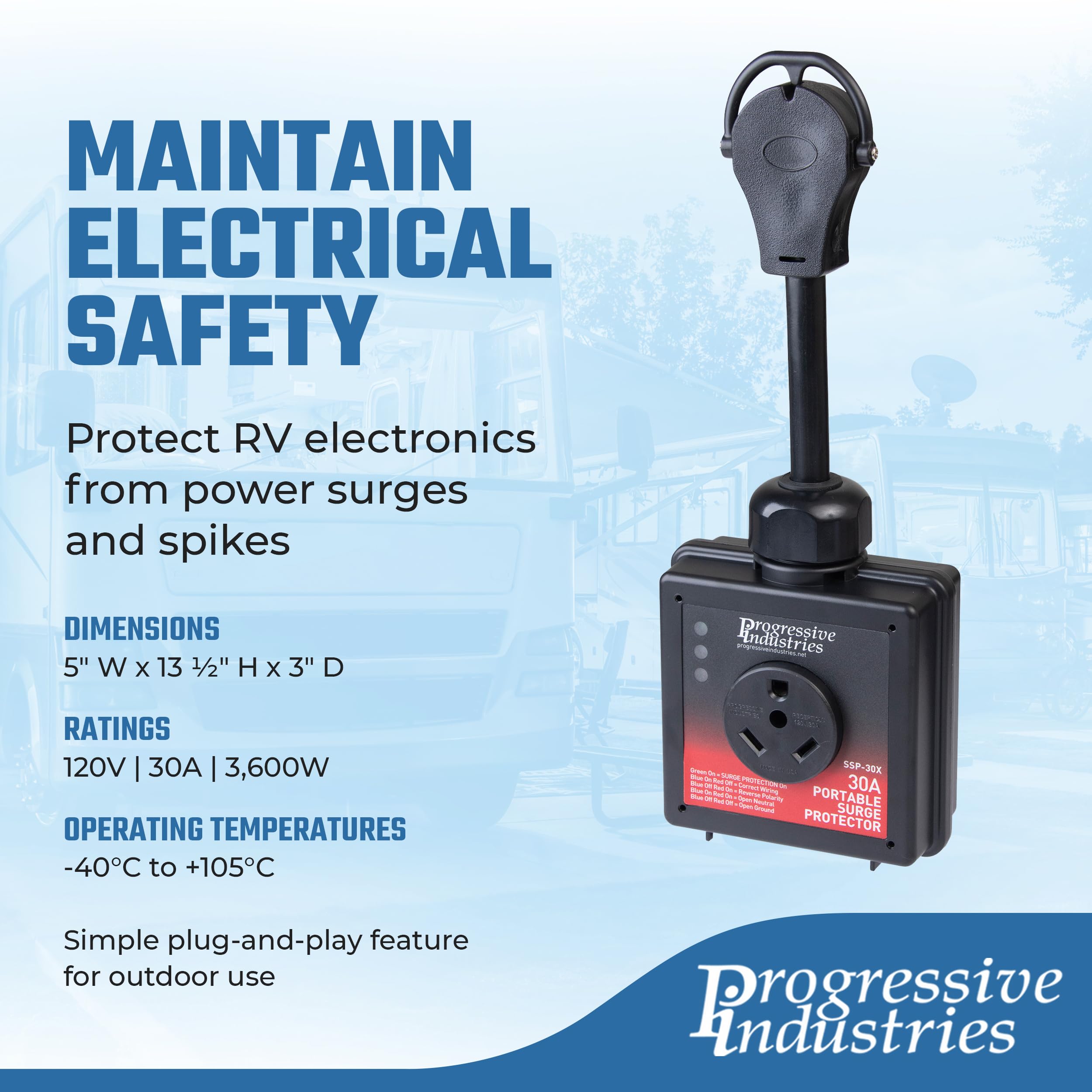 Progressive Industries Portable Rv Surge Protector, 30 Amp With Fault Detection - Ssp-30X