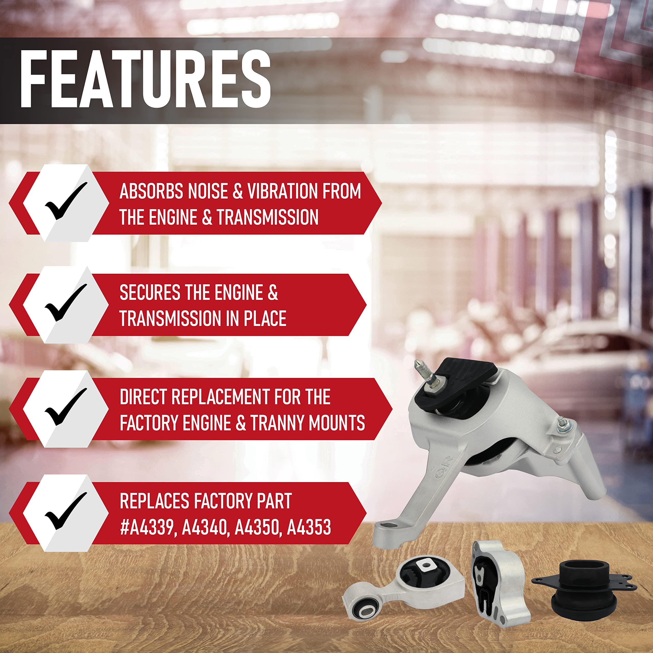 Engine Motor And Transmission Mount Set Of 4 - Fits Nissan Altima 2007-2012 2.5L Automatic Transmission - Replaces A4339, A4340,